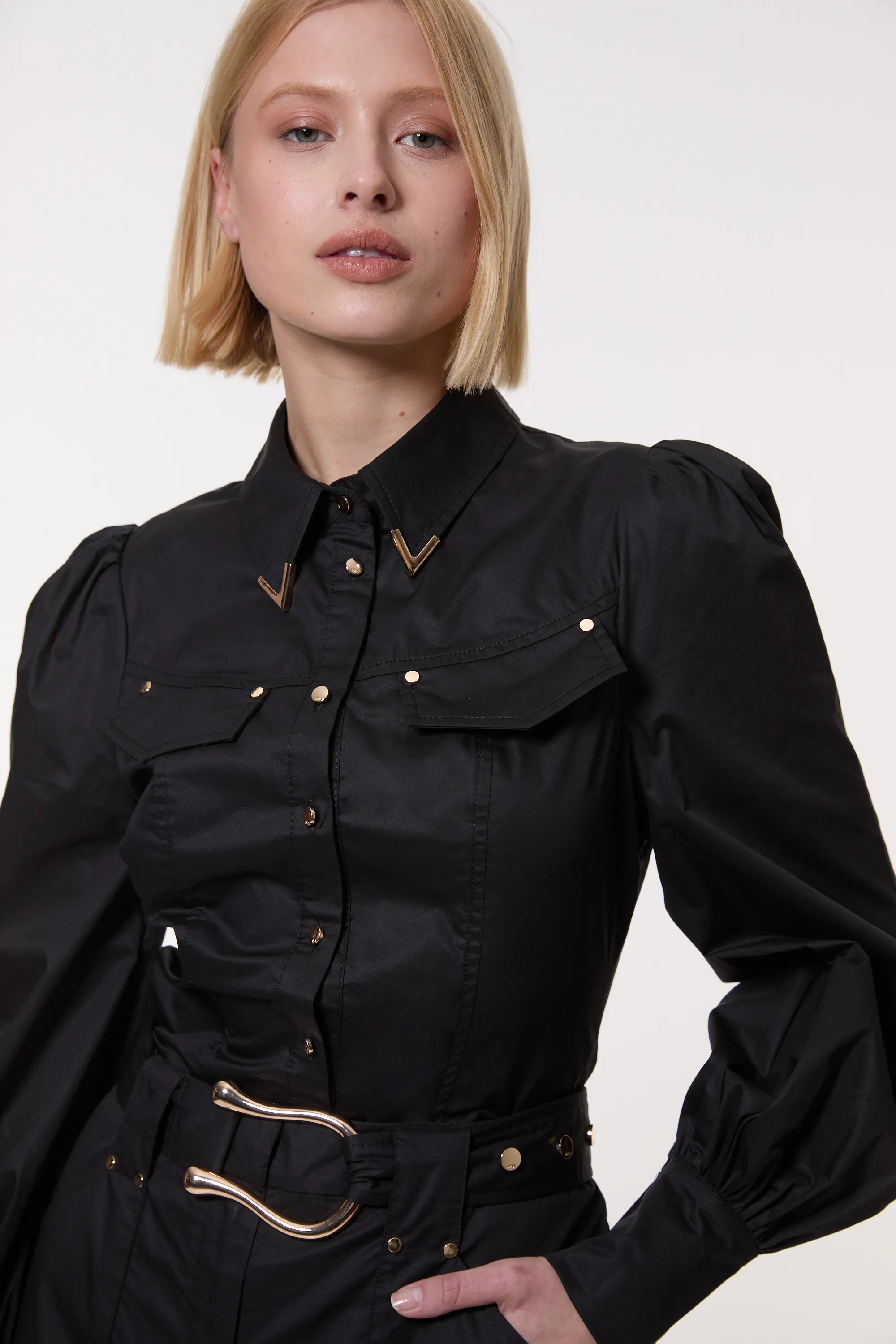 Cotton Sateen Collar Detail Woven Shirt BKK23888