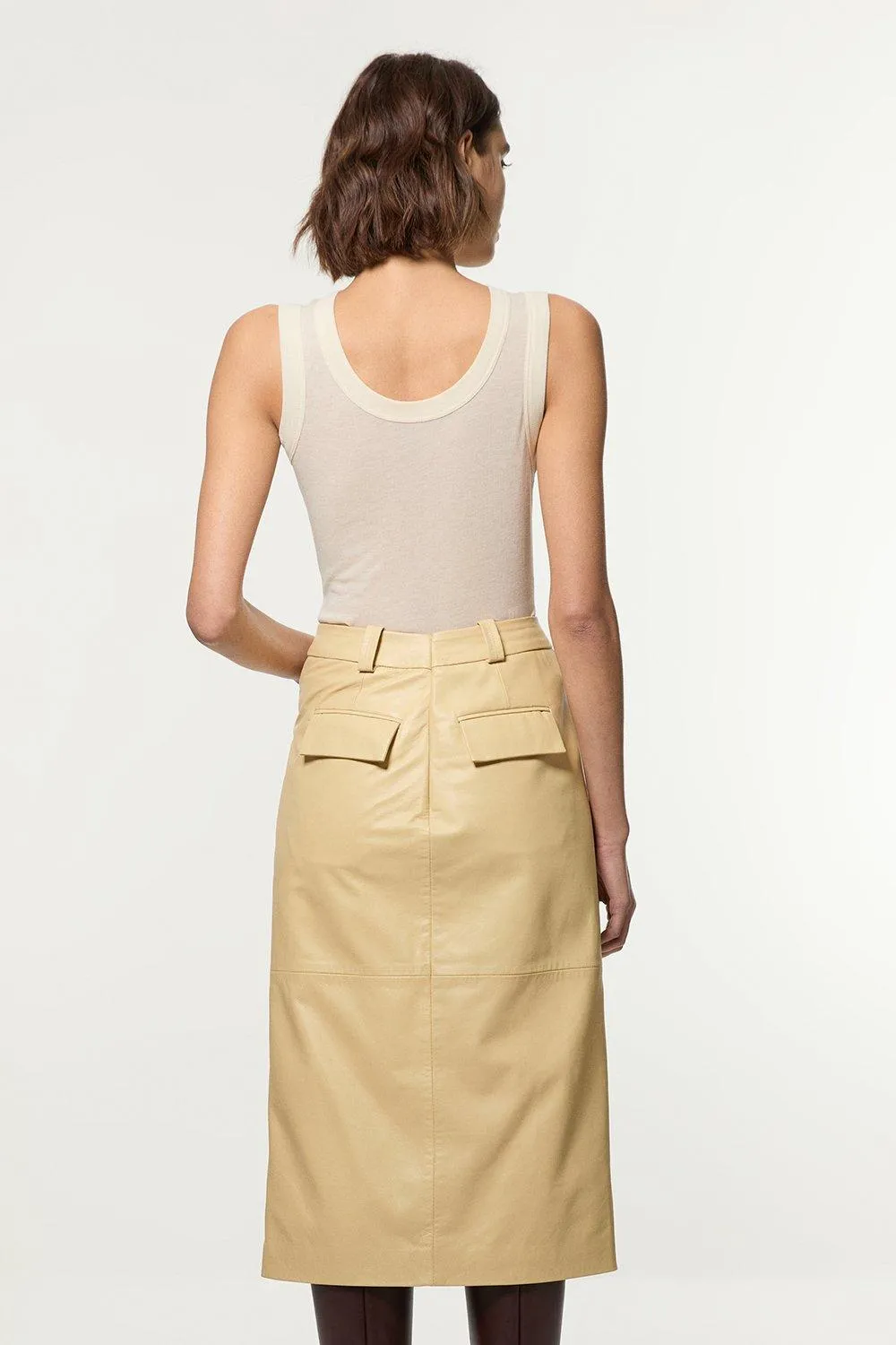 Leather Tailored Pencil Midi Skirt BKK23913 6 Leather Tailored Pencil Midi Skirt BKK23913
