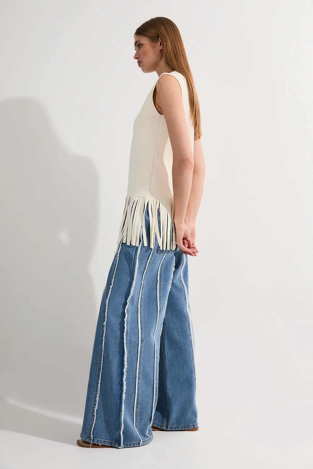 Denim Tassel Detail Wide Leg Jeans BKK23921