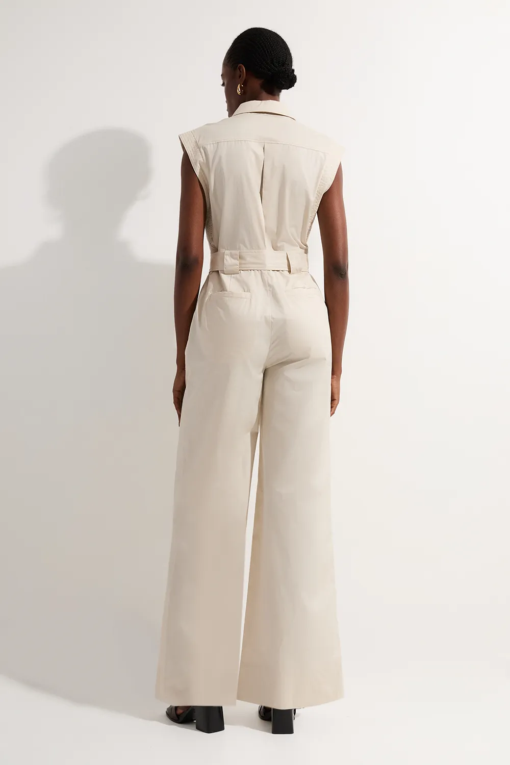 Cotton Sateen Utility Top Stitch Detail Woven Jumpsuit With Gold Hardware BKK23988