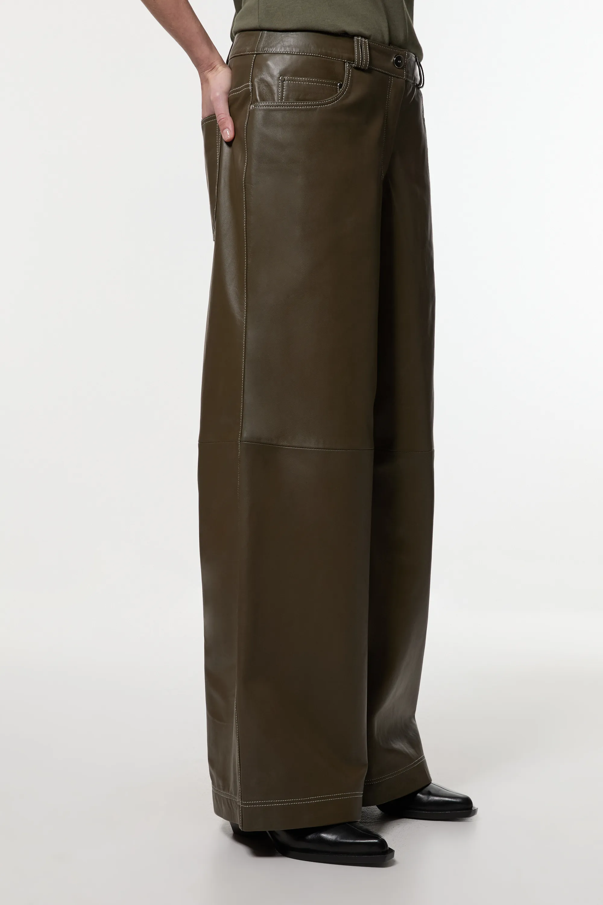 Leather Contrast Stitch 5 Pocket Straight Leg Jeans BKK23995