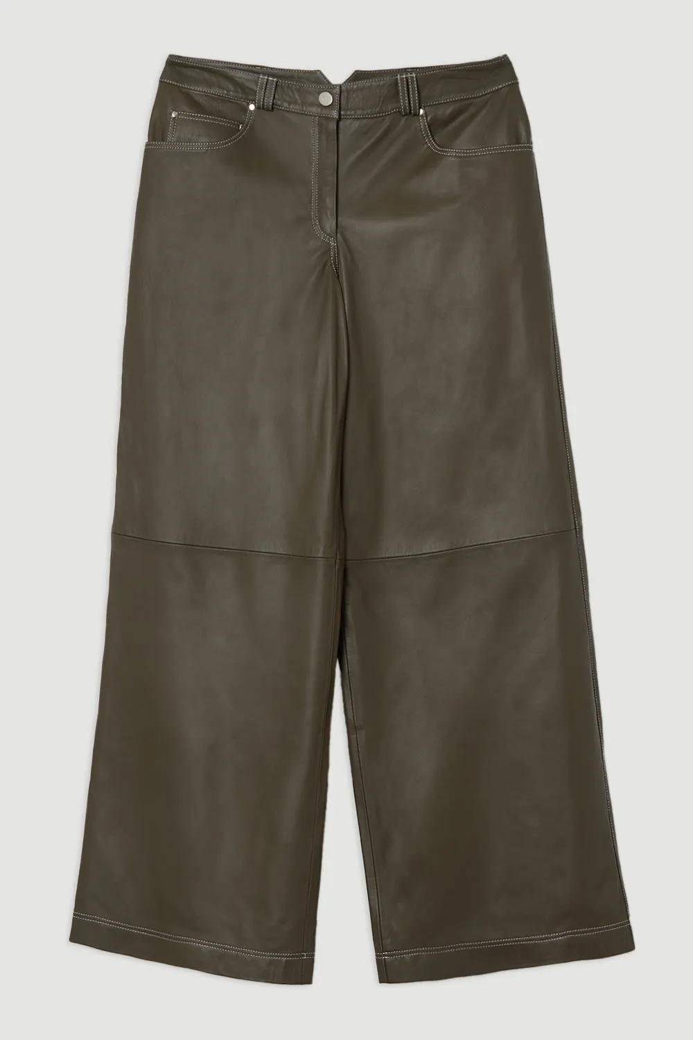 Leather Contrast Stitch 5 Pocket Straight Leg Jeans BKK23995