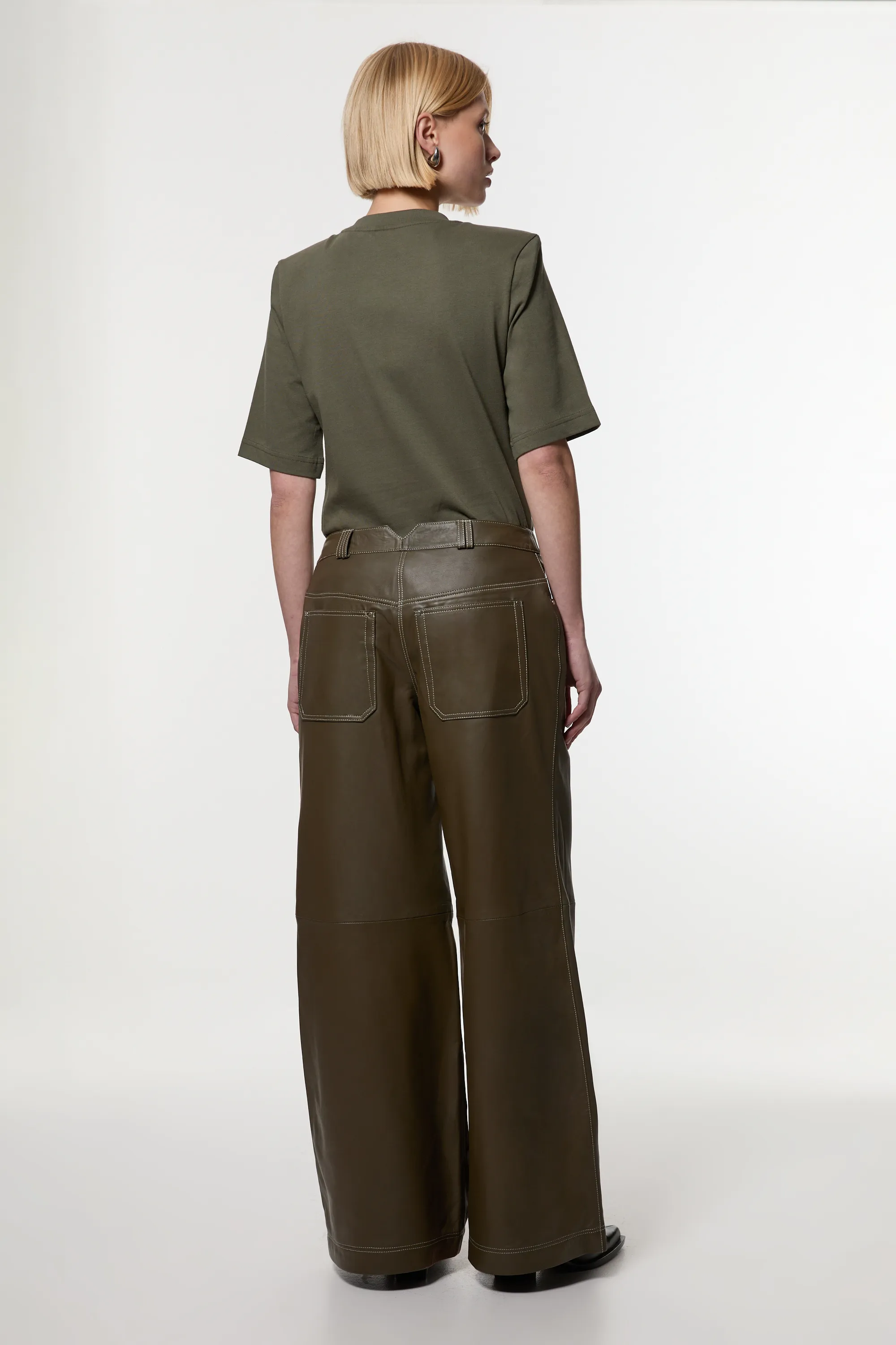 Leather Contrast Stitch 5 Pocket Straight Leg Jeans BKK23995