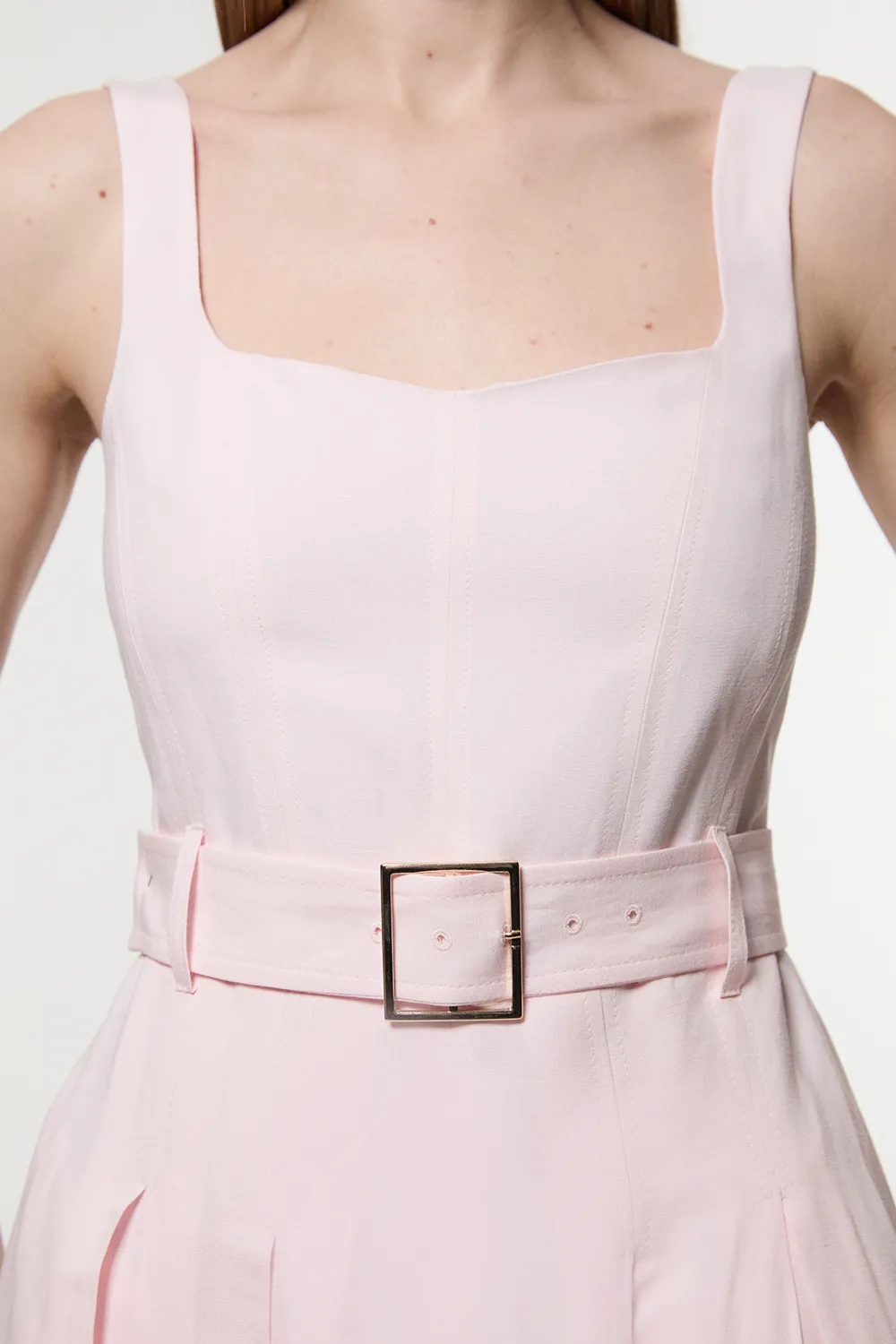 Premium Tailored Linen Belted Strappy Full Midi Dress BKK24048 3 Premium Tailored Linen Belted Strappy Full Midi Dress BKK24048