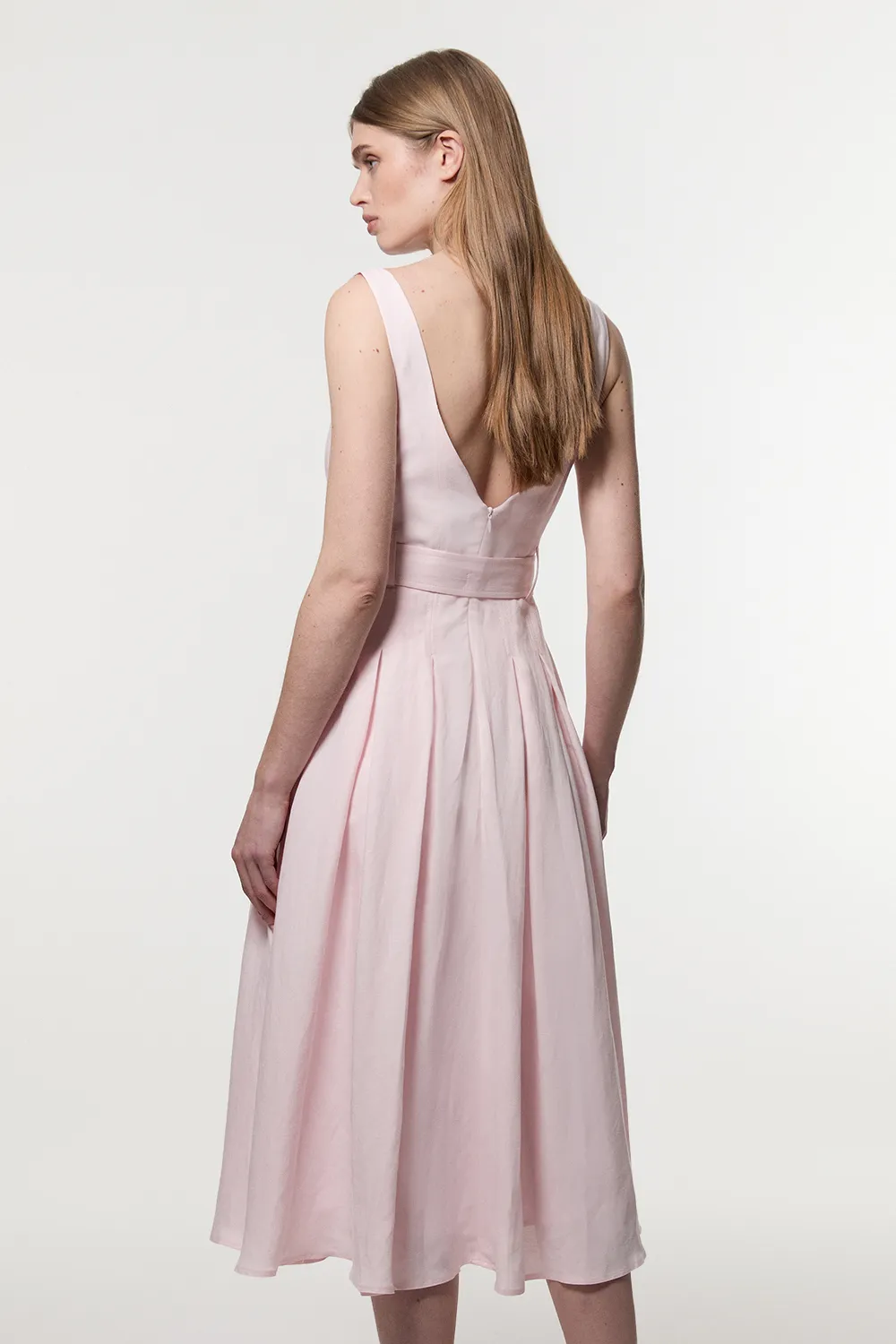 Premium Tailored Linen Belted Strappy Full Midi Dress BKK24048 5 Premium Tailored Linen Belted Strappy Full Midi Dress BKK24048