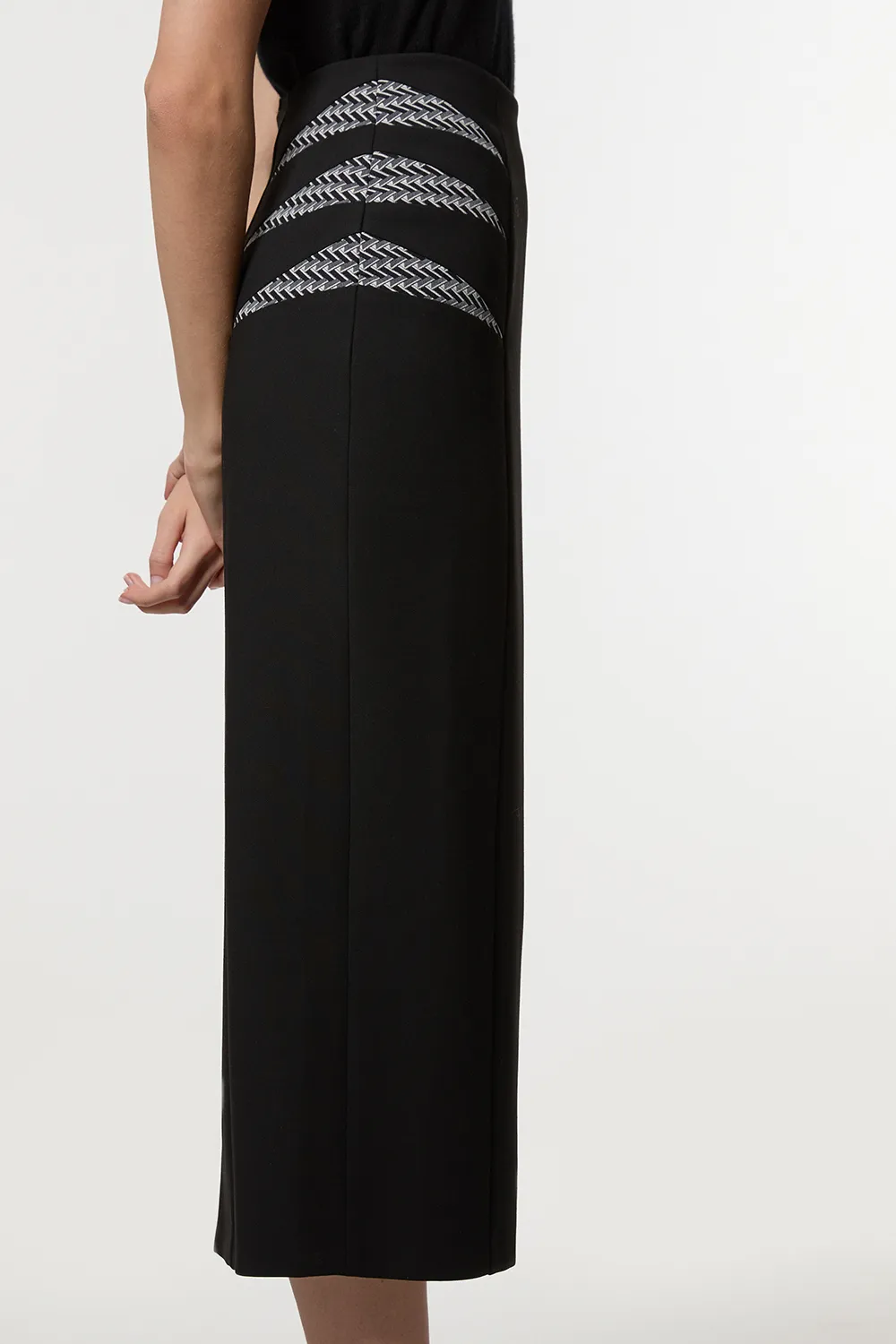 Compact Stretch Jacquard Insert Midi Pencil Skirt BKK24085