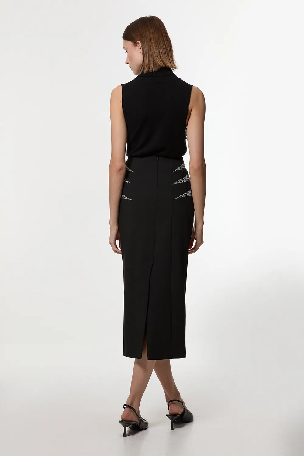 Compact Stretch Jacquard Insert Midi Pencil Skirt BKK24085 6 Compact Stretch Jacquard Insert Midi Pencil Skirt BKK24085