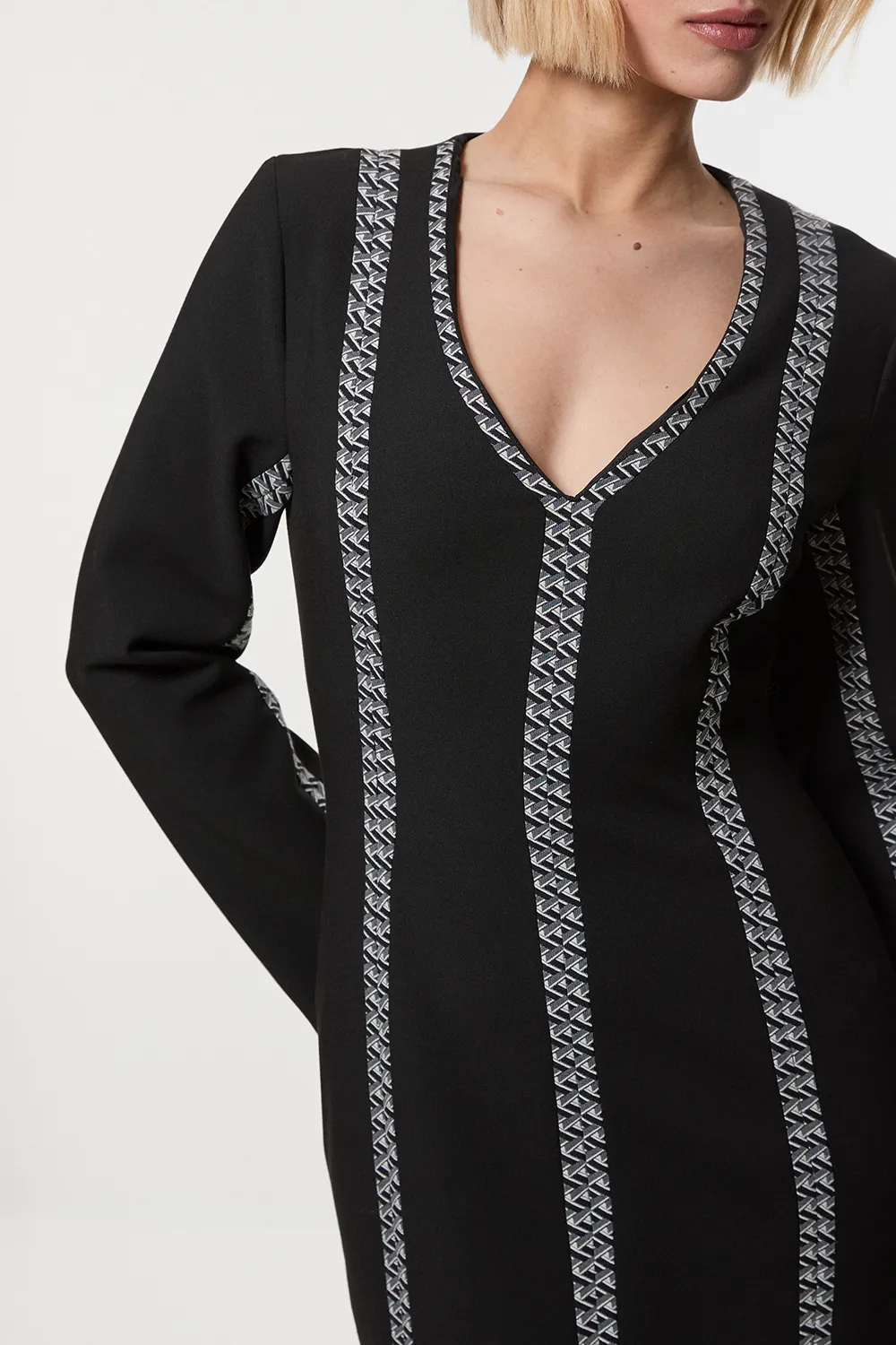 Compact Stretch Jacquard Insert Split Front Midaxi Dress BKK24087