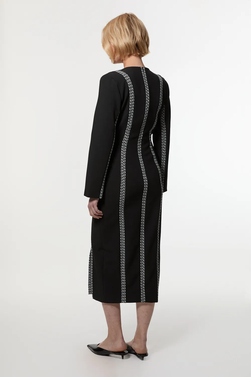 Compact Stretch Jacquard Insert Split Front Midaxi Dress BKK24087