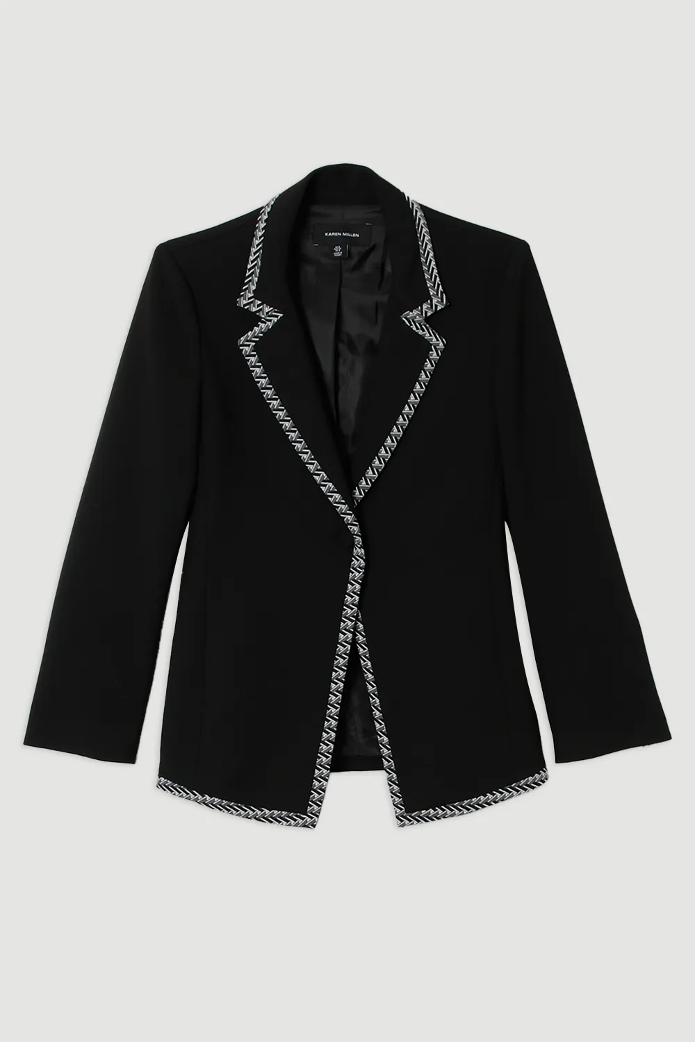 Compact Stretch Jacquard Insert Single Breasted Blazer BKK24088 4 Compact Stretch Jacquard Insert Single Breasted Blazer BKK24088