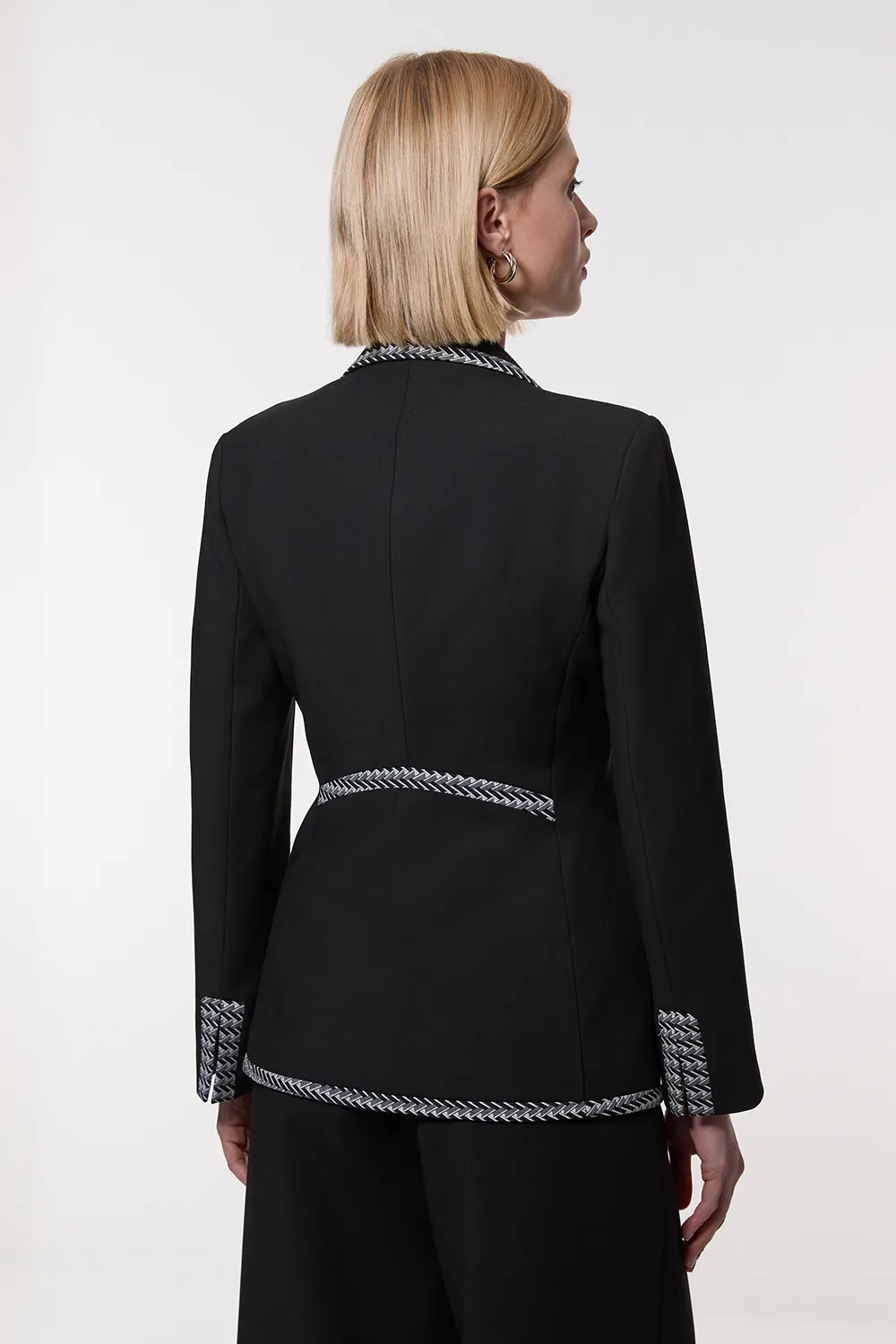 Compact Stretch Jacquard Insert Single Breasted Blazer BKK24088 5 Compact Stretch Jacquard Insert Single Breasted Blazer BKK24088