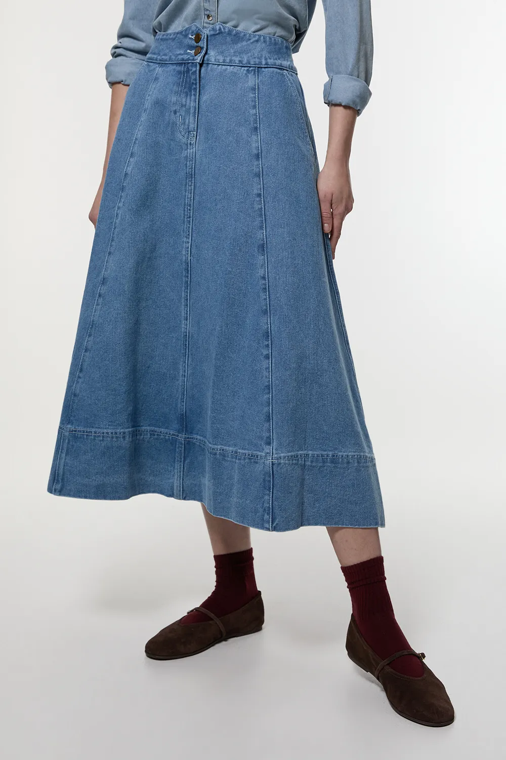 Denim High Waist Full Midi Skirt BKK24104
