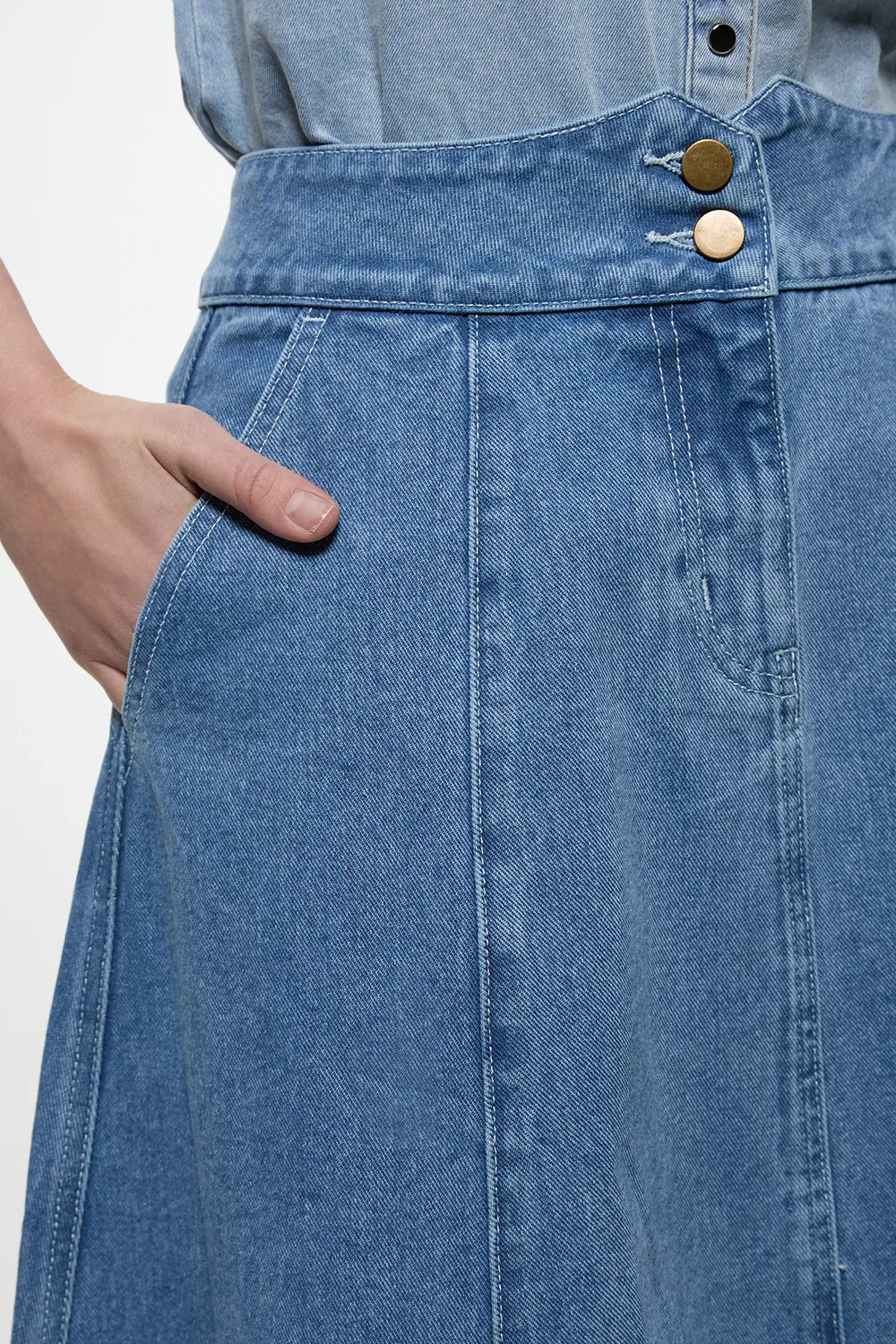 Denim High Waist Full Midi Skirt BKK24104