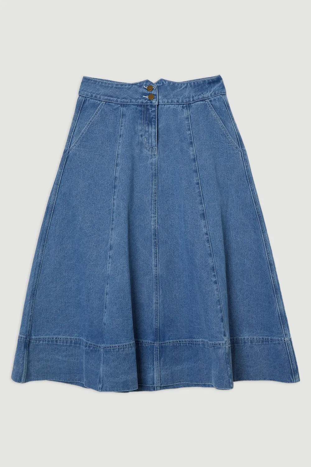 Denim High Waist Full Midi Skirt BKK24104