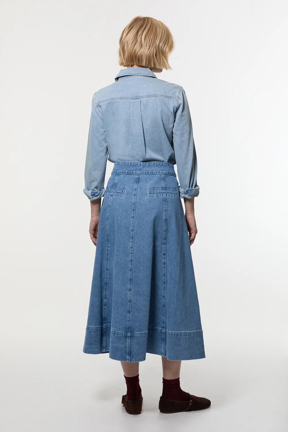 Denim High Waist Full Midi Skirt BKK24104