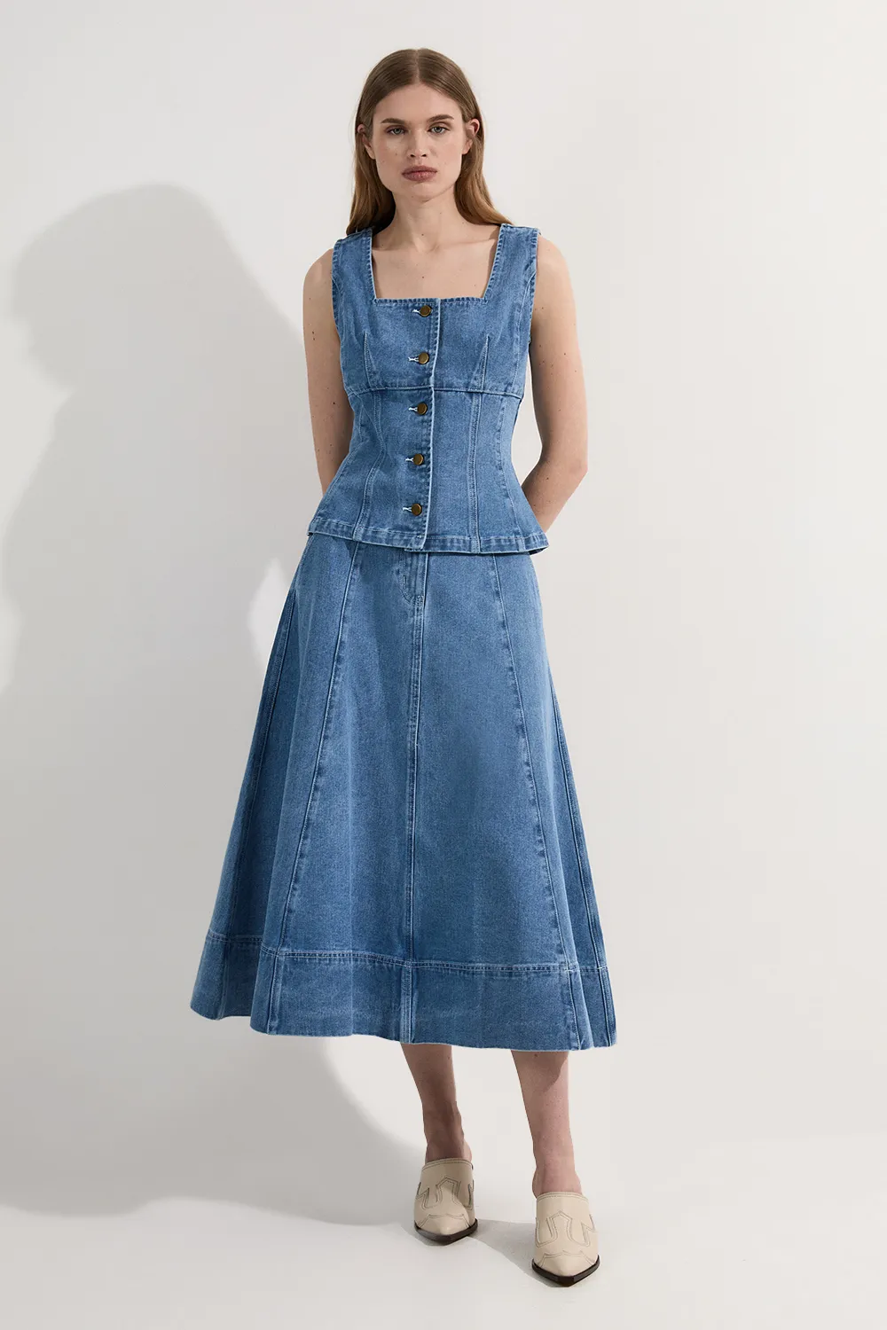 Denim Soft Wash Sleeveless Square Neck Top BKK24105