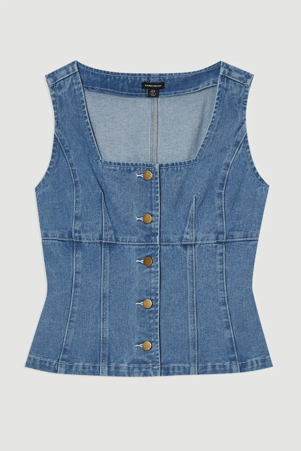 Denim Soft Wash Sleeveless Square Neck Top BKK24105