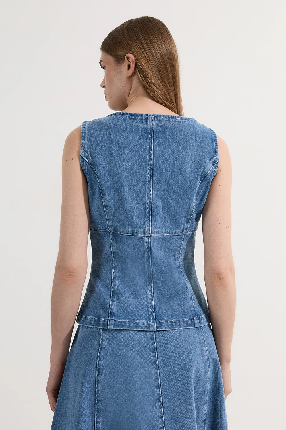 Denim Soft Wash Sleeveless Square Neck Top BKK24105