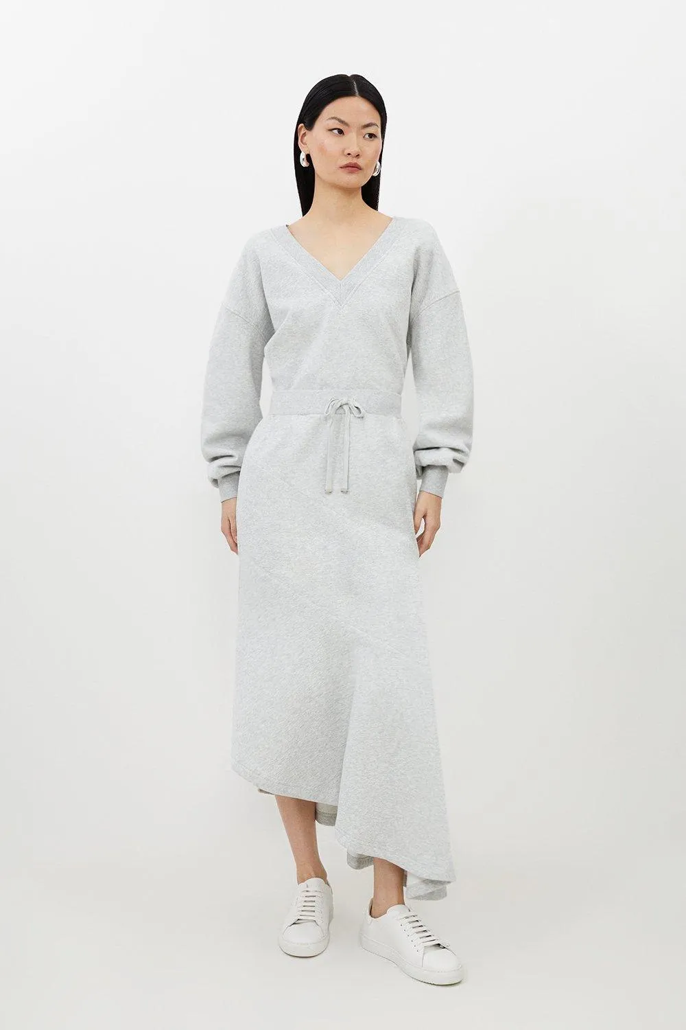 Fleece Cotton Jersey Waterfall Hem Maxi Skirt BKK17544