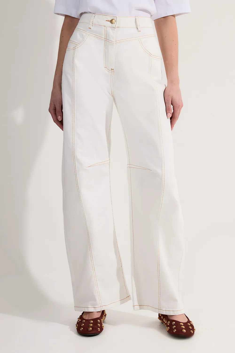 Contrast Stitch Detail Barrel Leg Denim Jean BKK24110