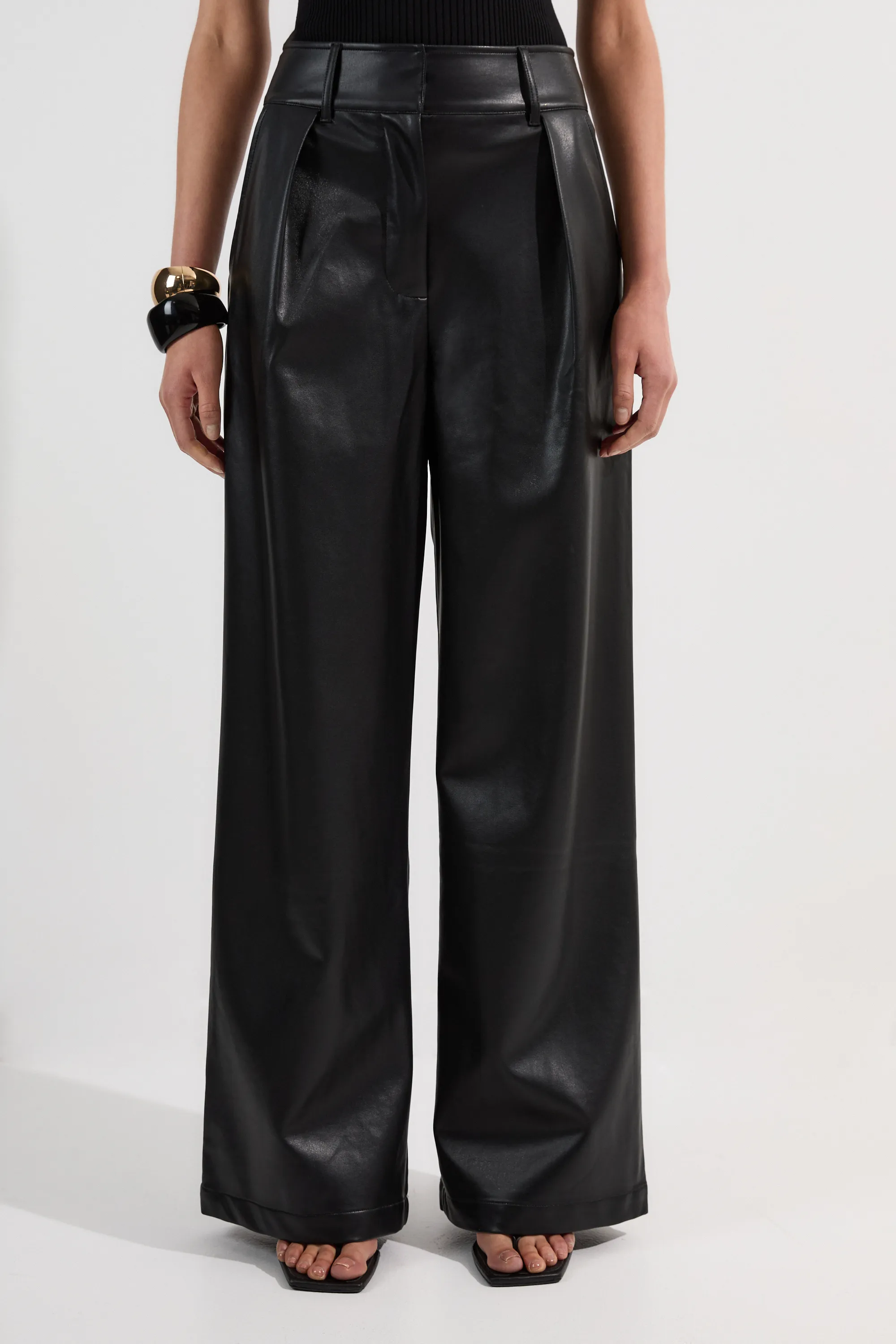 Faux Leather High Waisted Wide Leg Pants BKK24165