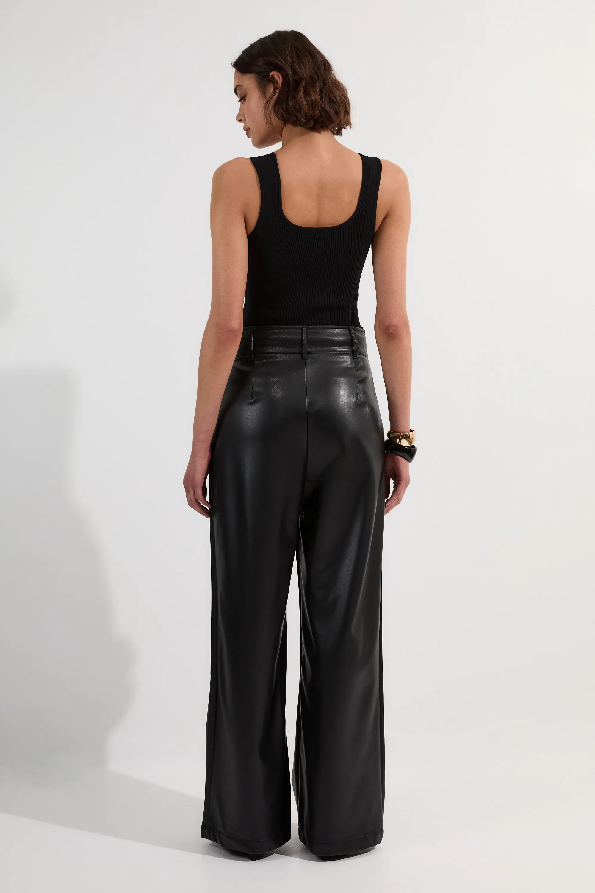 Faux Leather High Waisted Wide Leg Pants BKK24165 5 Faux Leather High Waisted Wide Leg Pants BKK24165