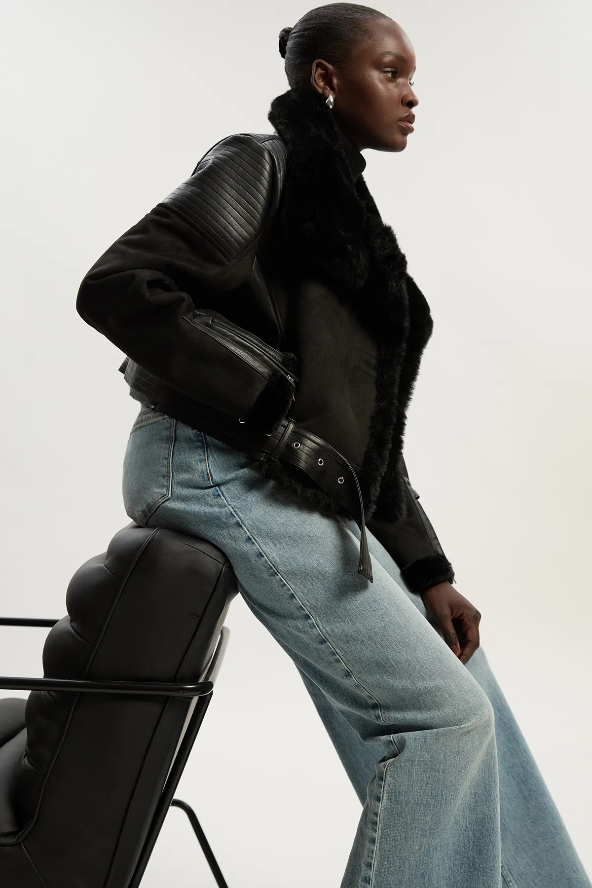 Faux Shearling Crop Biker Coat BKK24185