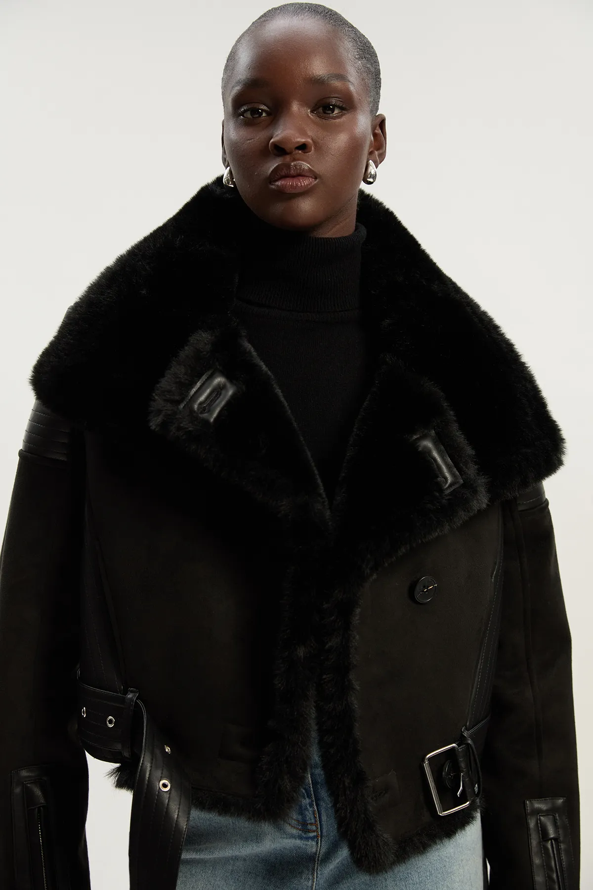 Faux Shearling Crop Biker Coat BKK24185