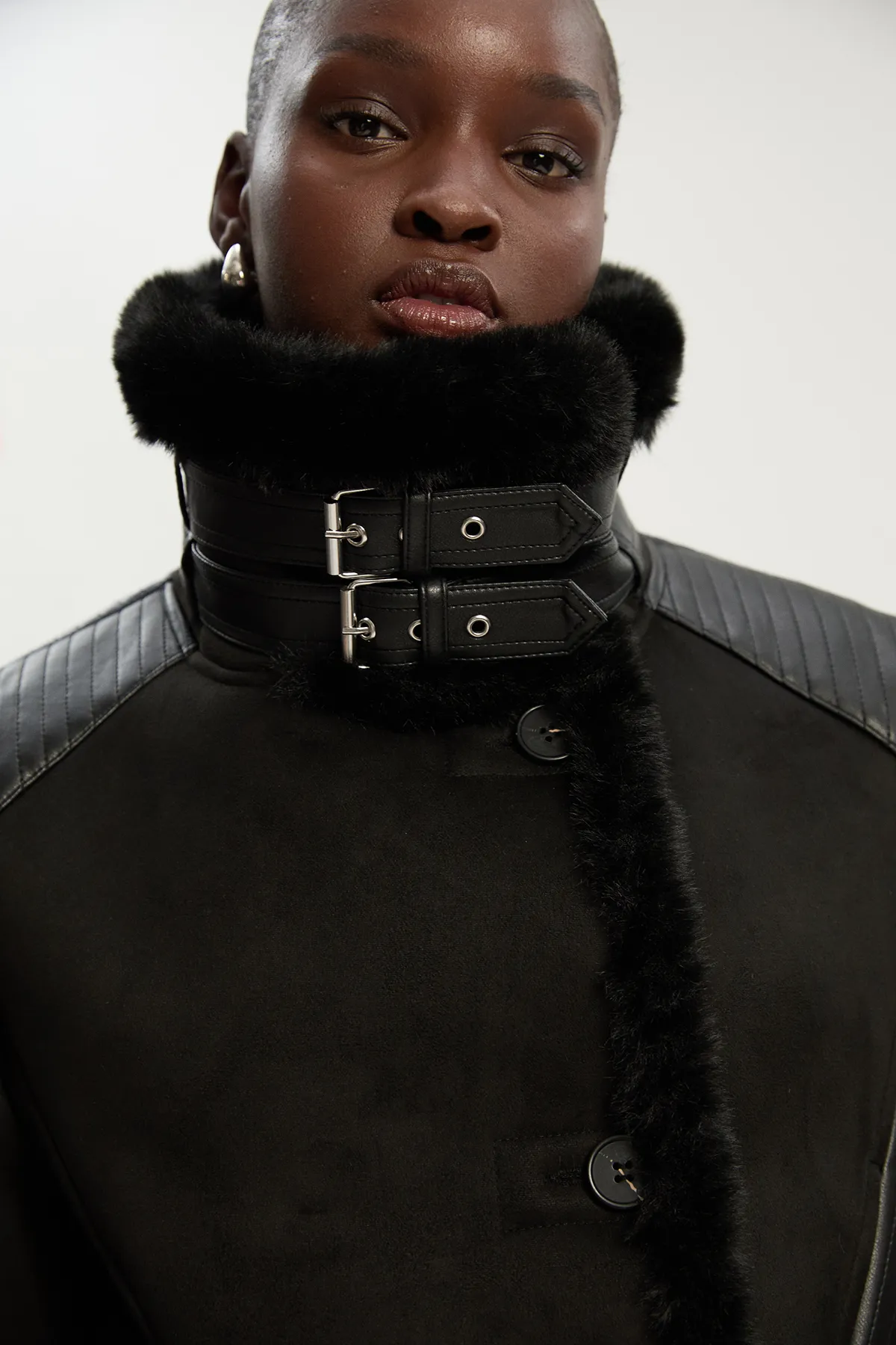 Faux Shearling Crop Biker Coat BKK24185 3 Faux Shearling Crop Biker Coat BKK24185