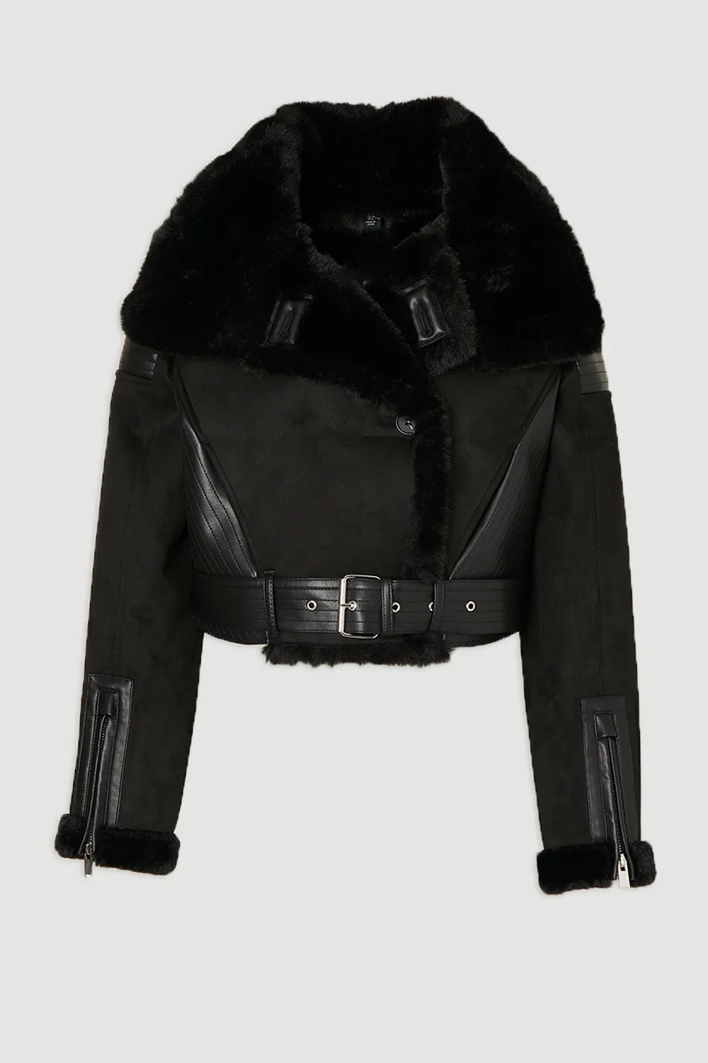 Faux Shearling Crop Biker Coat BKK24185 4 Faux Shearling Crop Biker Coat BKK24185