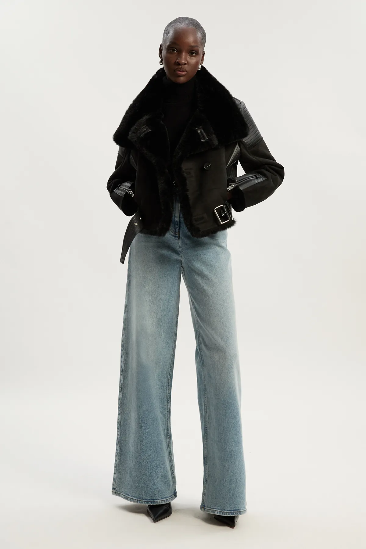 Faux Shearling Crop Biker Coat BKK24185 5 Faux Shearling Crop Biker Coat BKK24185