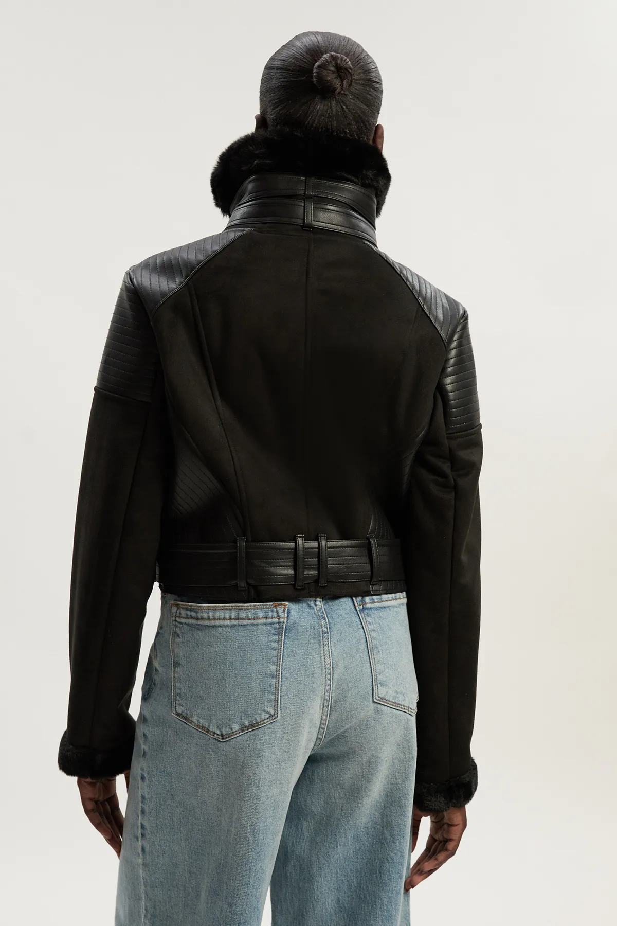 Faux Shearling Crop Biker Coat BKK24185 6 Faux Shearling Crop Biker Coat BKK24185