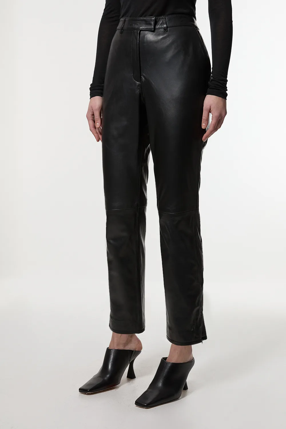 Leather Tailored Straight Leg Pants BKK24196