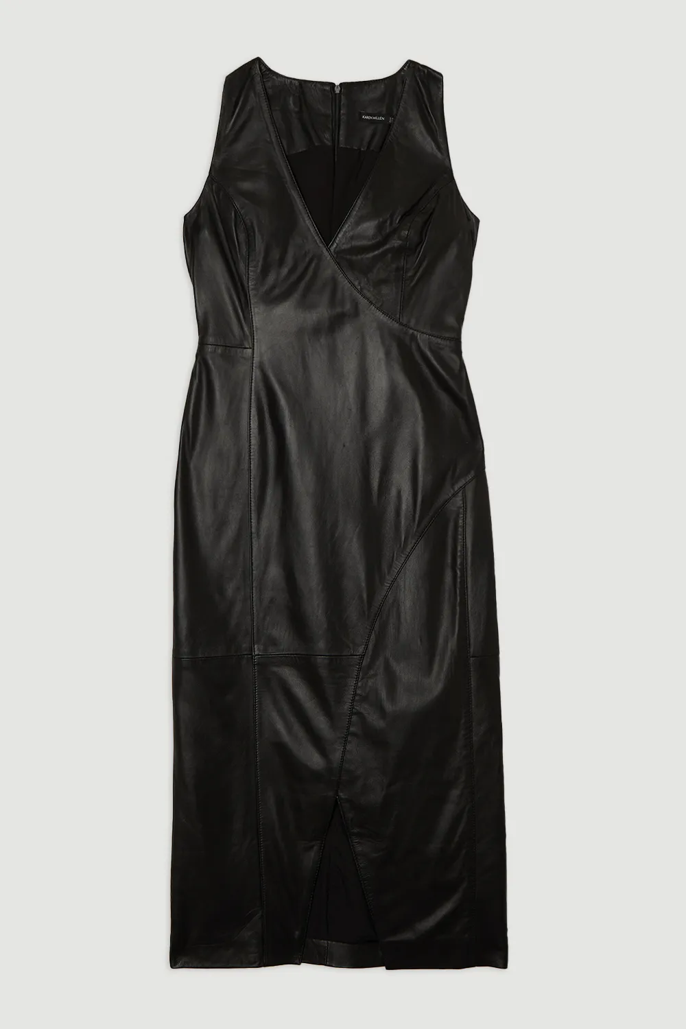 Leather Wrap Seam Pencil Midi Dress BKK24197 4 Leather Wrap Seam Pencil Midi Dress BKK24197