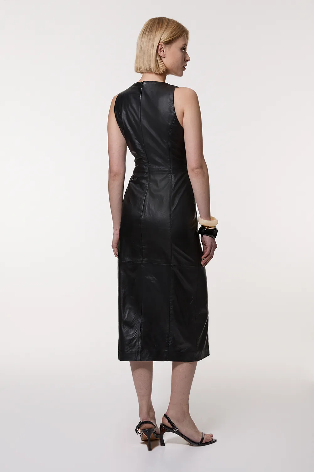 Leather Wrap Seam Pencil Midi Dress BKK24197 5 Leather Wrap Seam Pencil Midi Dress BKK24197