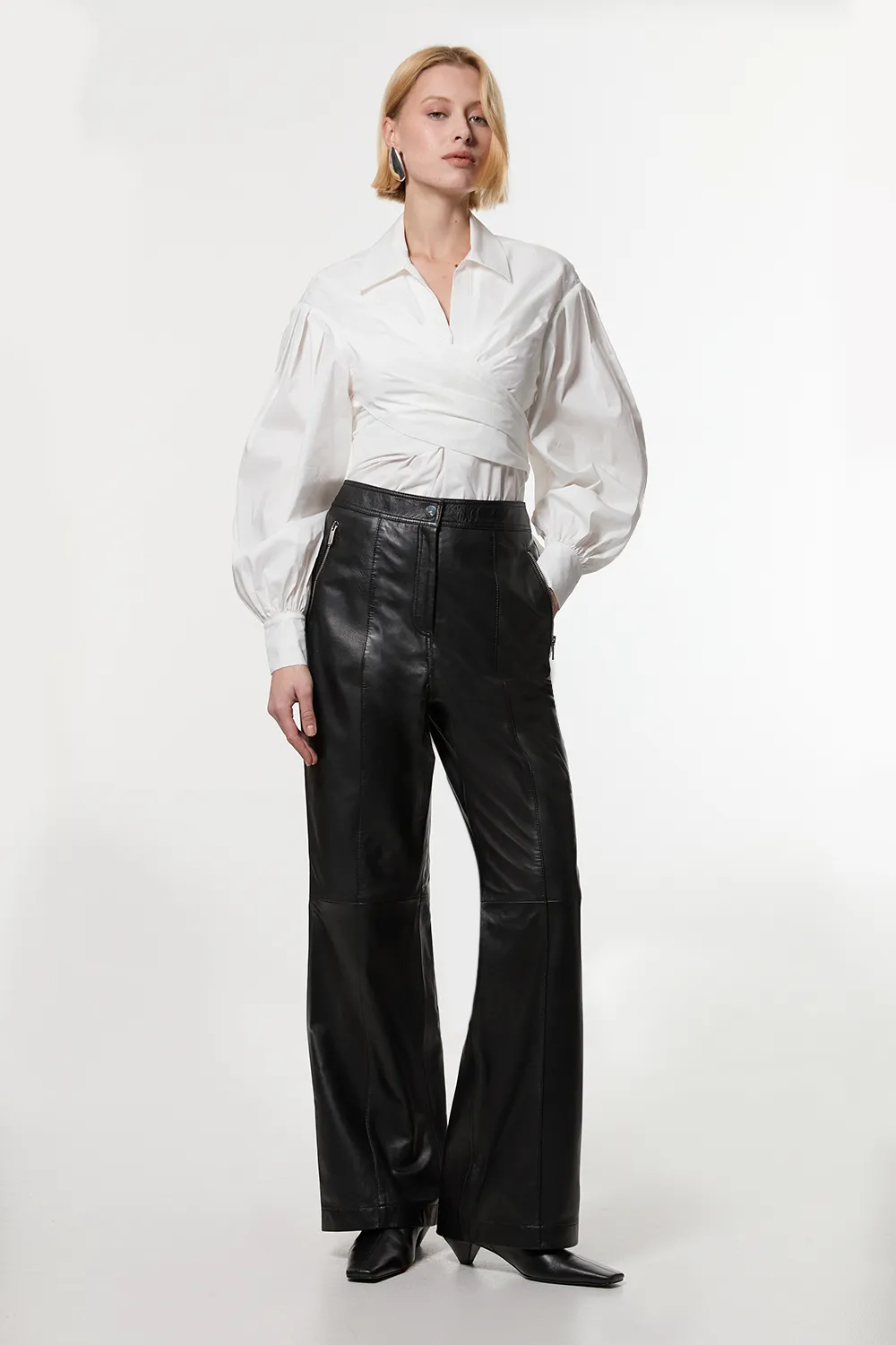 Leather Zip Detail Straight Leg Pants BKK24217