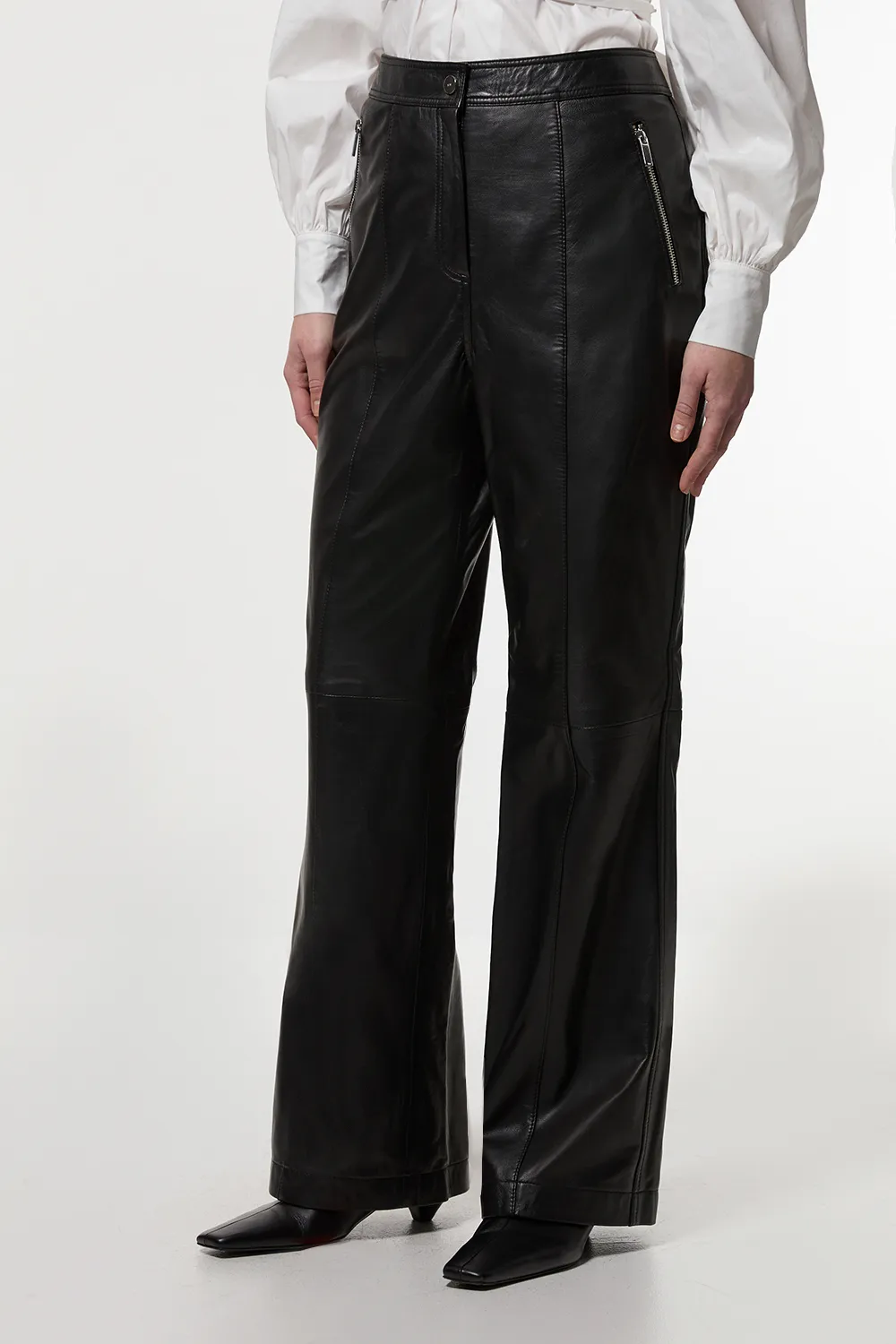 Leather Zip Detail Straight Leg Pants BKK24217