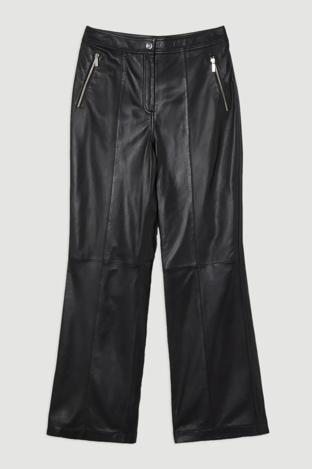 Leather Zip Detail Straight Leg Pants BKK24217