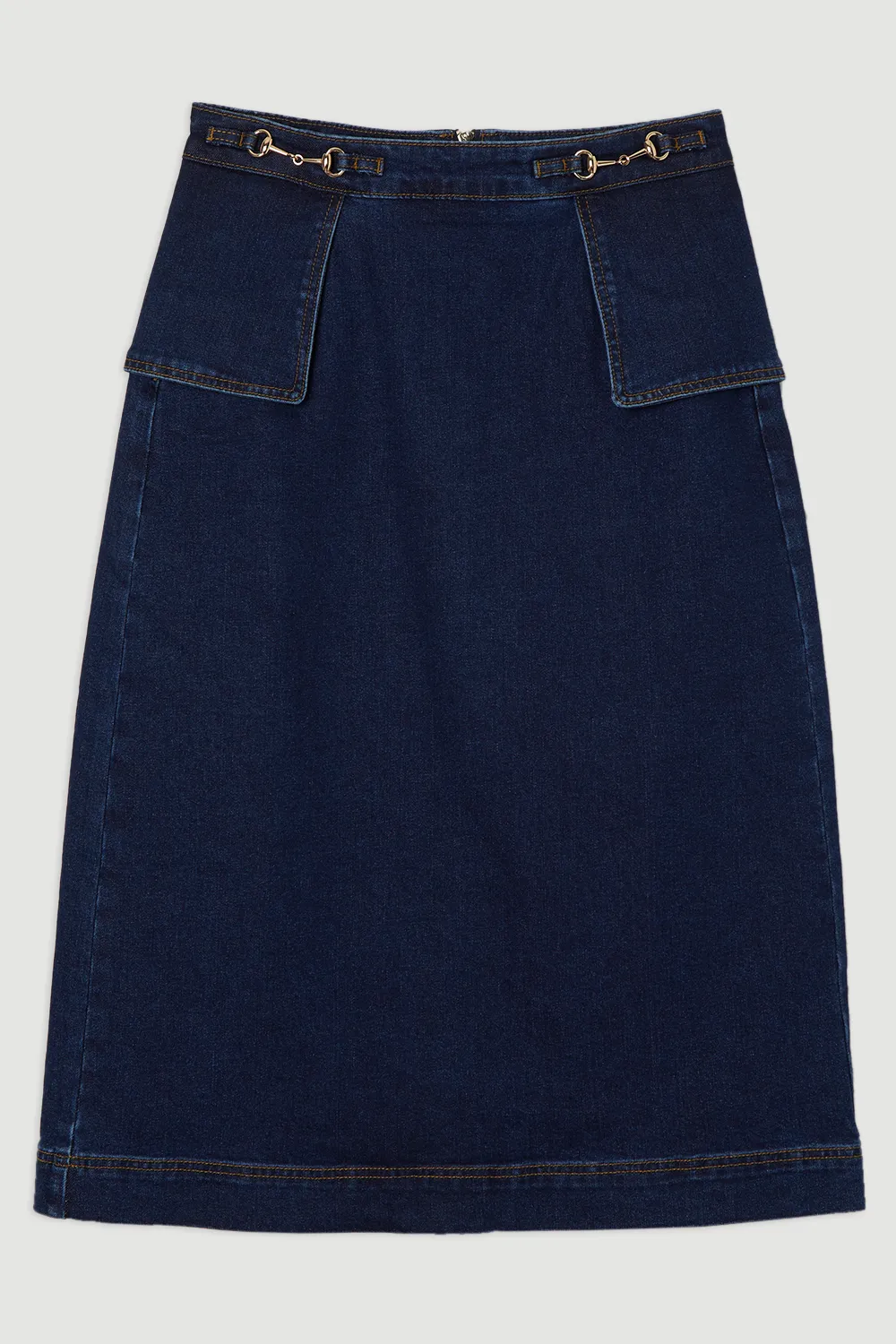 Stretch Denim Snaffle Trim Midi Skirt BKK24213 4 Stretch Denim Snaffle Trim Midi Skirt BKK24213