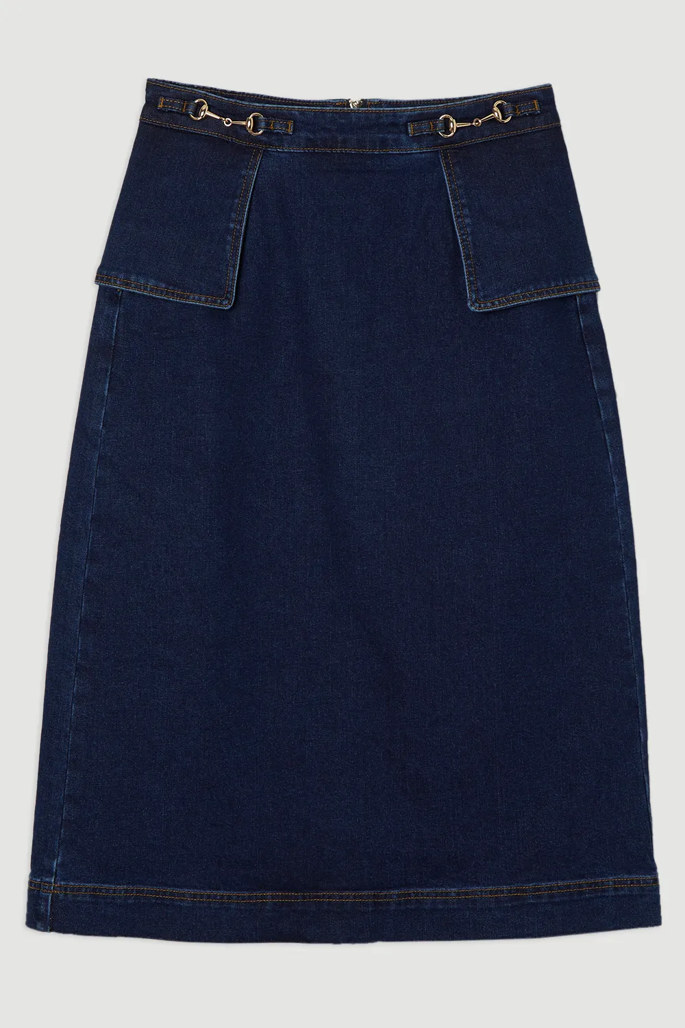 Petite Stretch Denim Snaffle Trim Midi Skirt BKK24212