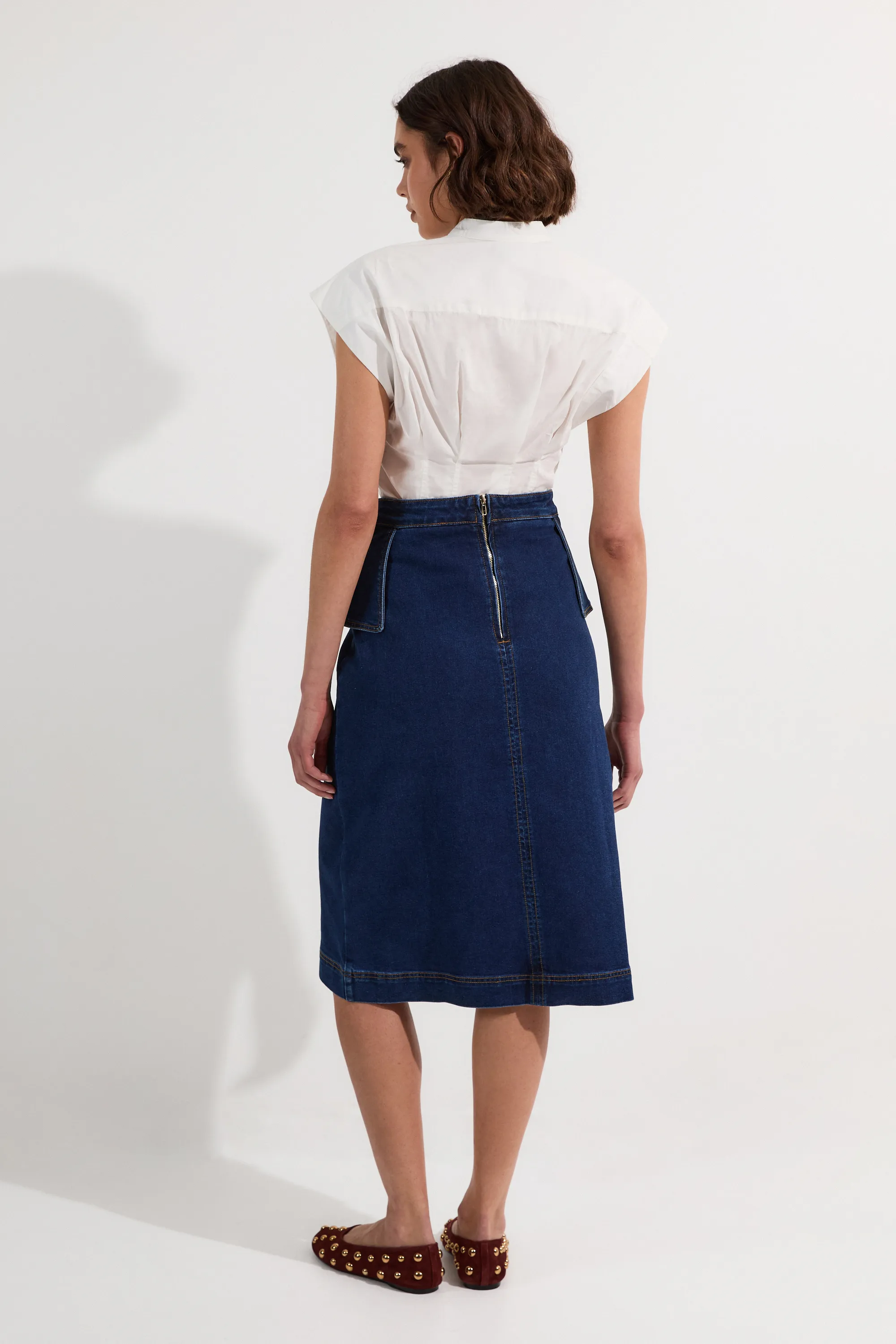 Petite Stretch Denim Snaffle Trim Midi Skirt BKK24212
