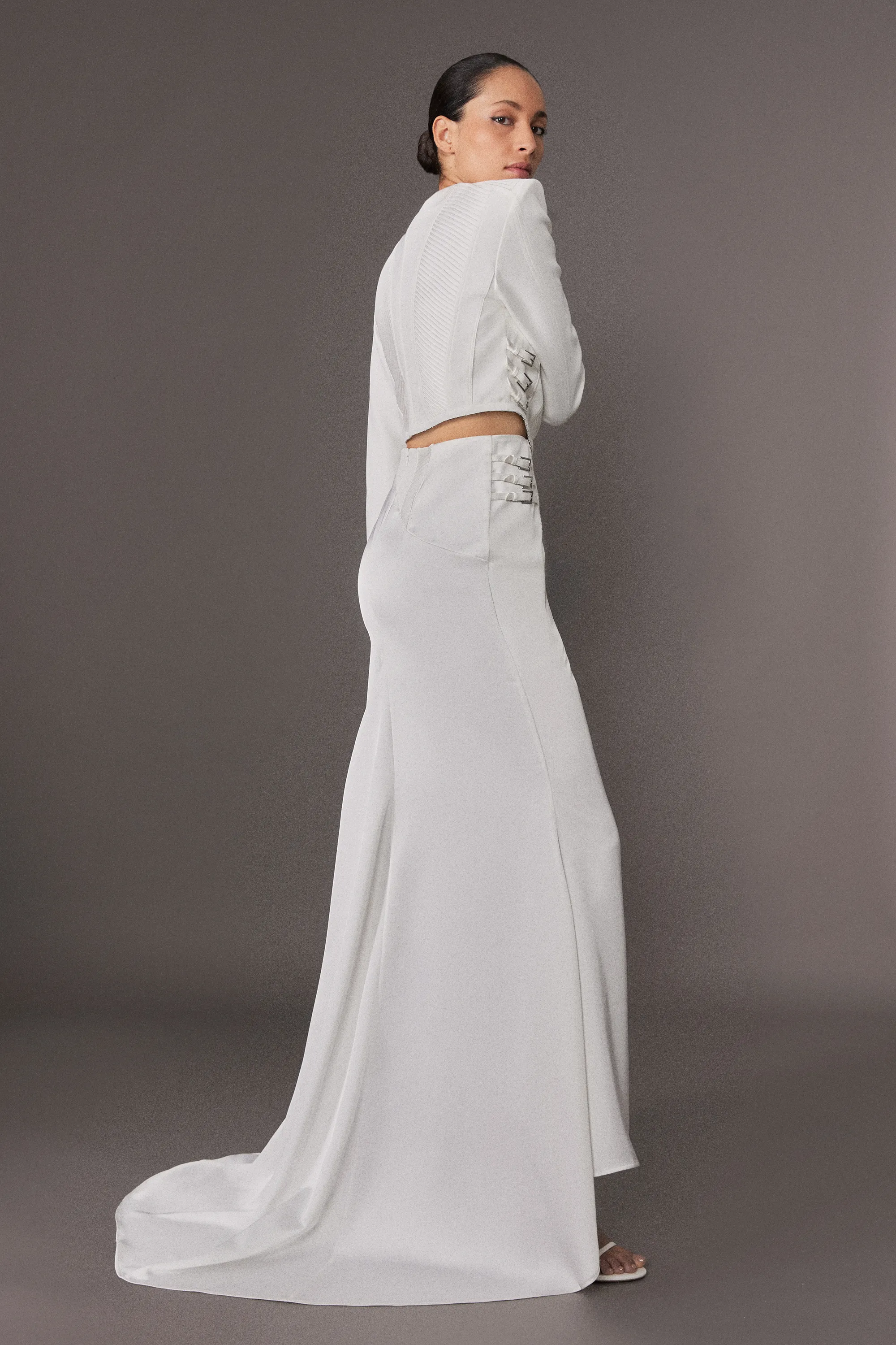 Archive Collection - Tailored Satin Drape Corset Detail Fishtail Maxi Skirt BKK24221