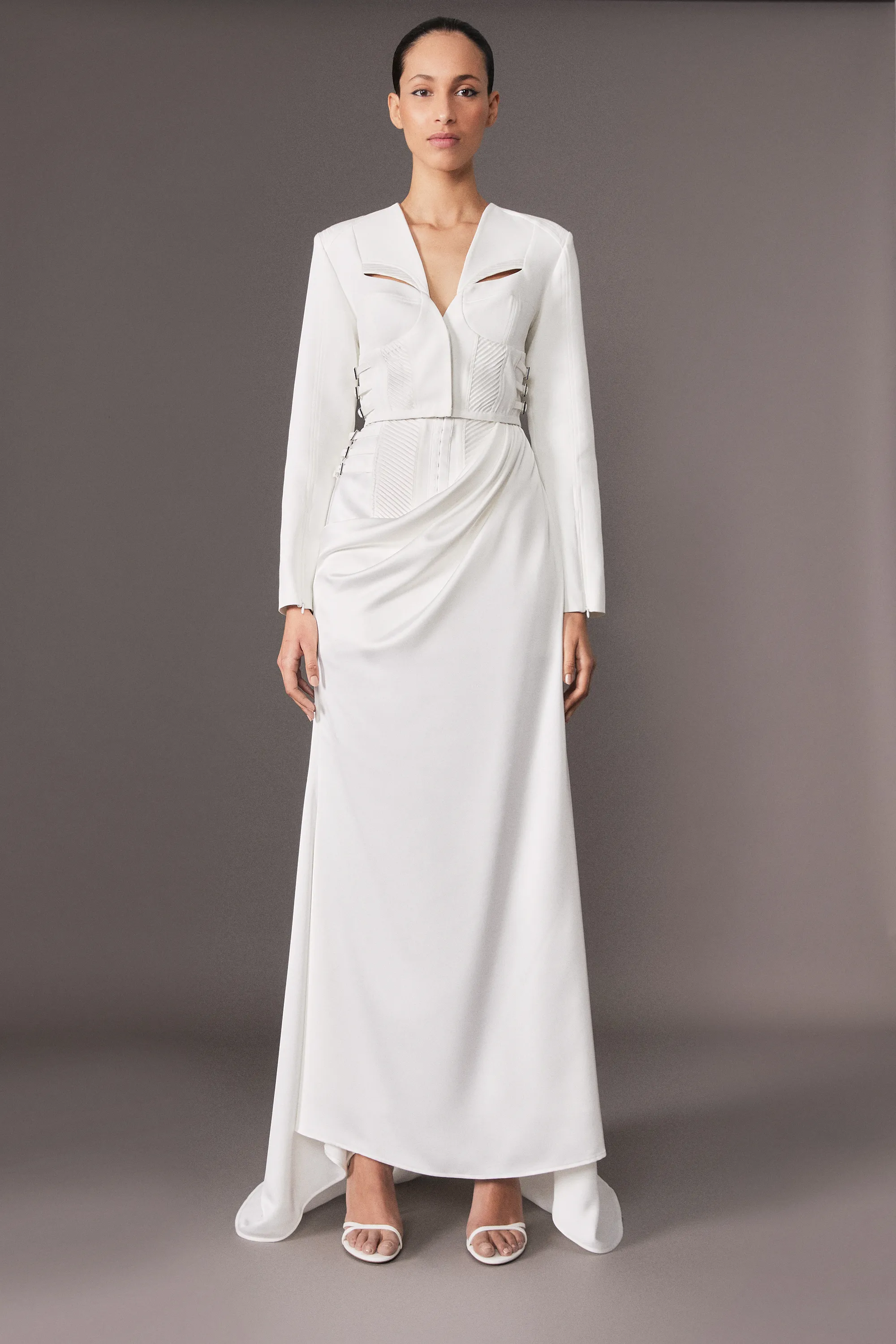 Archive Collection - Tailored Satin Drape Corset Detail Fishtail Maxi Skirt BKK24221