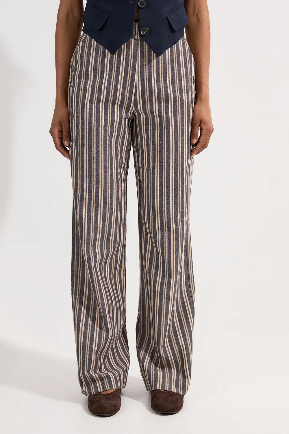 Linen Sparkle Stripe Tailored Wide Leg Dress Pants BKK24283