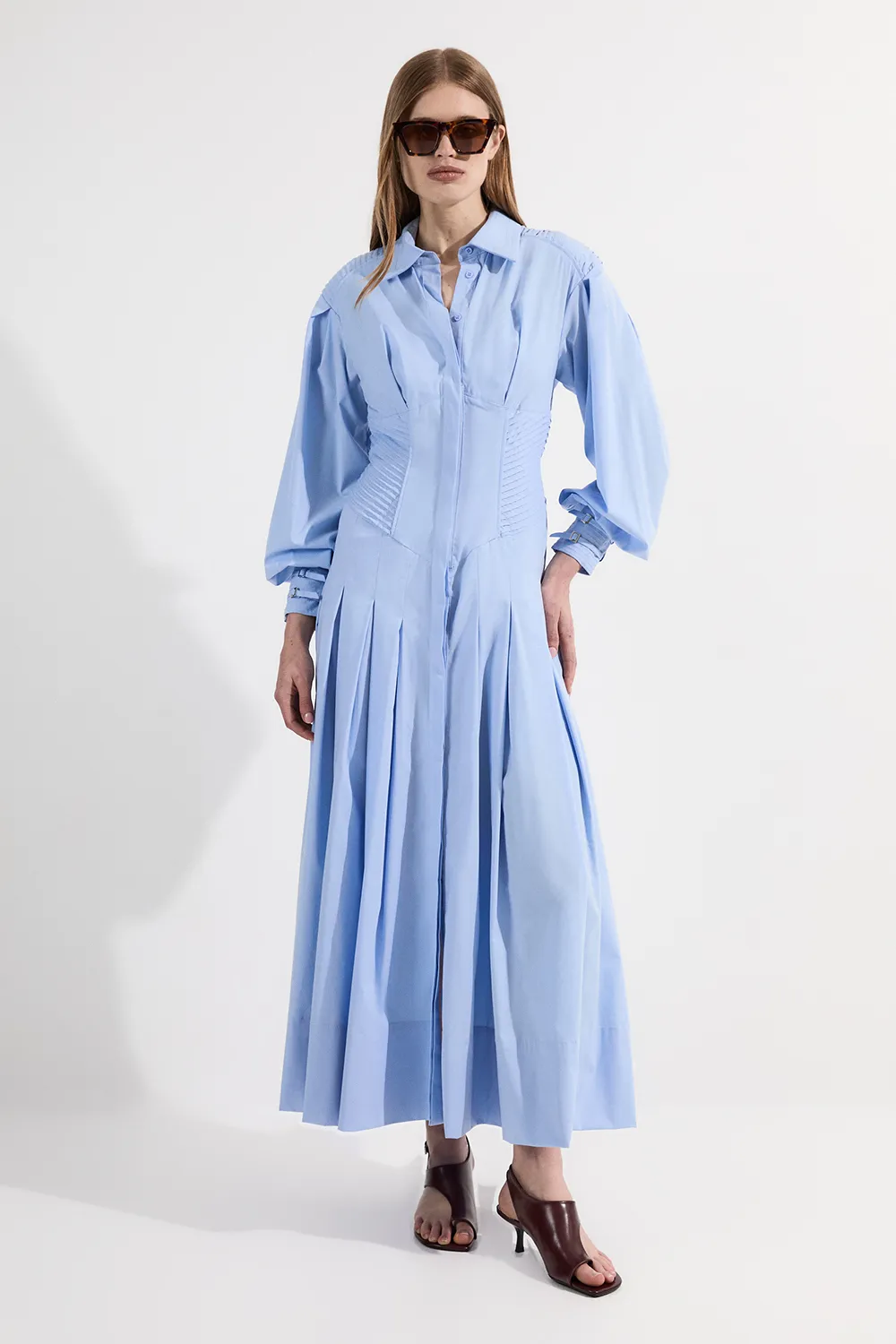 Archive Collection - Cotton Poplin Balloon Sleeve Corset Woven Maxi Dress BKK24289