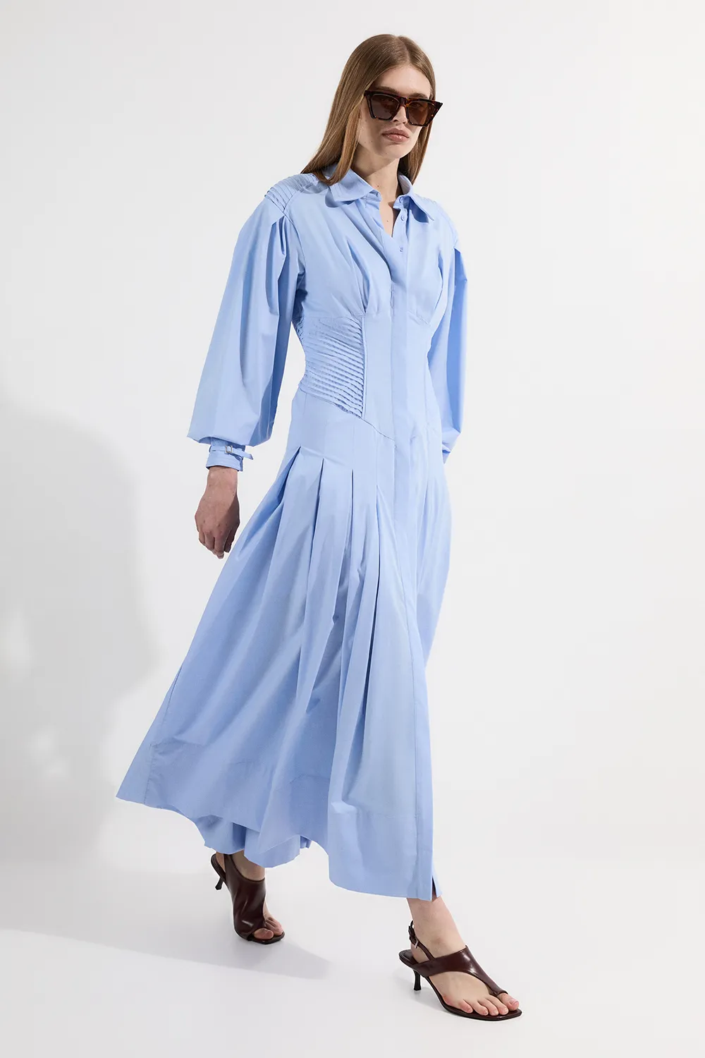 Archive Collection - Cotton Poplin Balloon Sleeve Corset Woven Maxi Dress BKK24289 3 Archive Collection - Cotton Poplin Balloon Sleeve Corset Woven Maxi Dress BKK24289