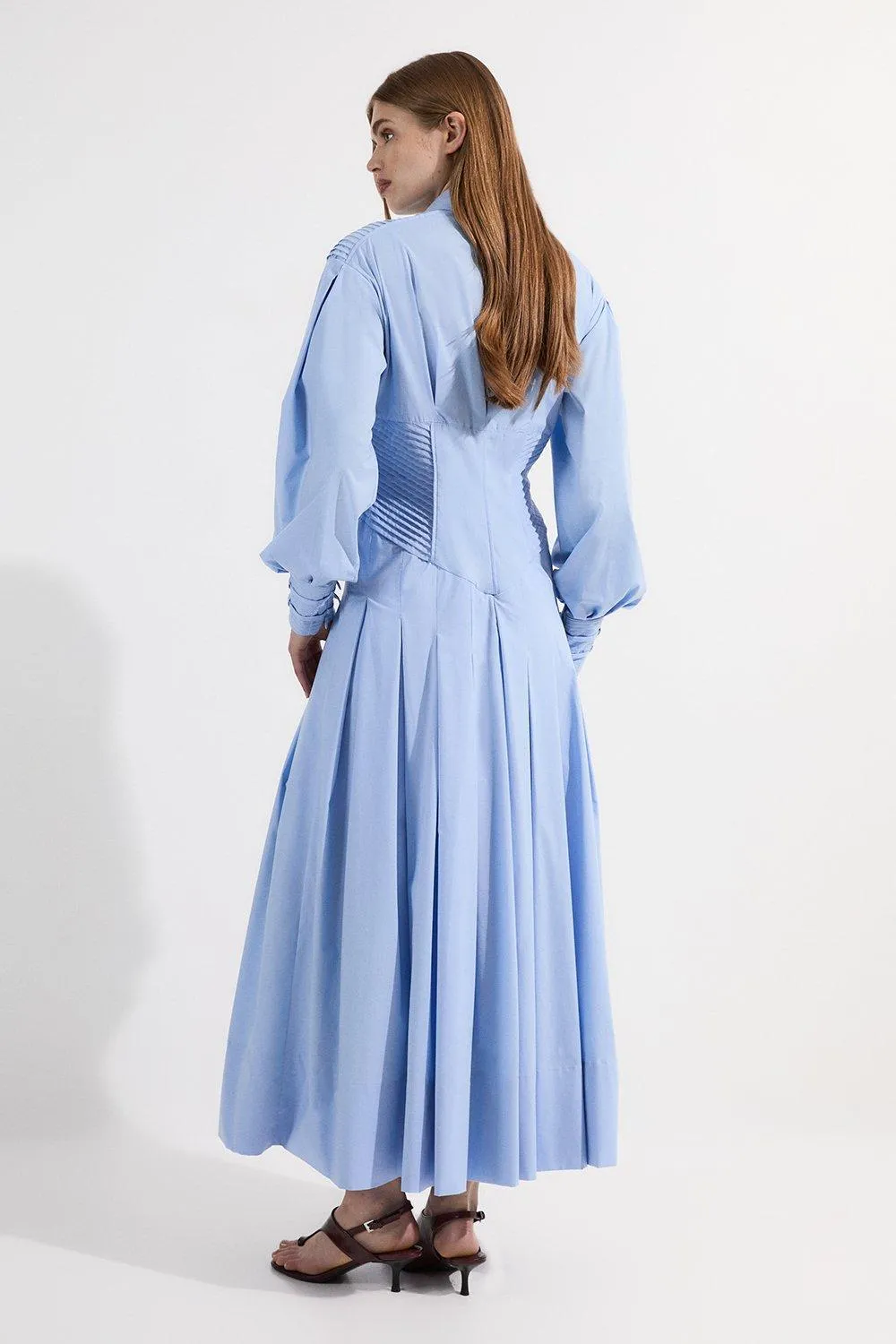 Archive Collection - Cotton Poplin Balloon Sleeve Corset Woven Maxi Dress BKK24289 7 Archive Collection - Cotton Poplin Balloon Sleeve Corset Woven Maxi Dress BKK24289