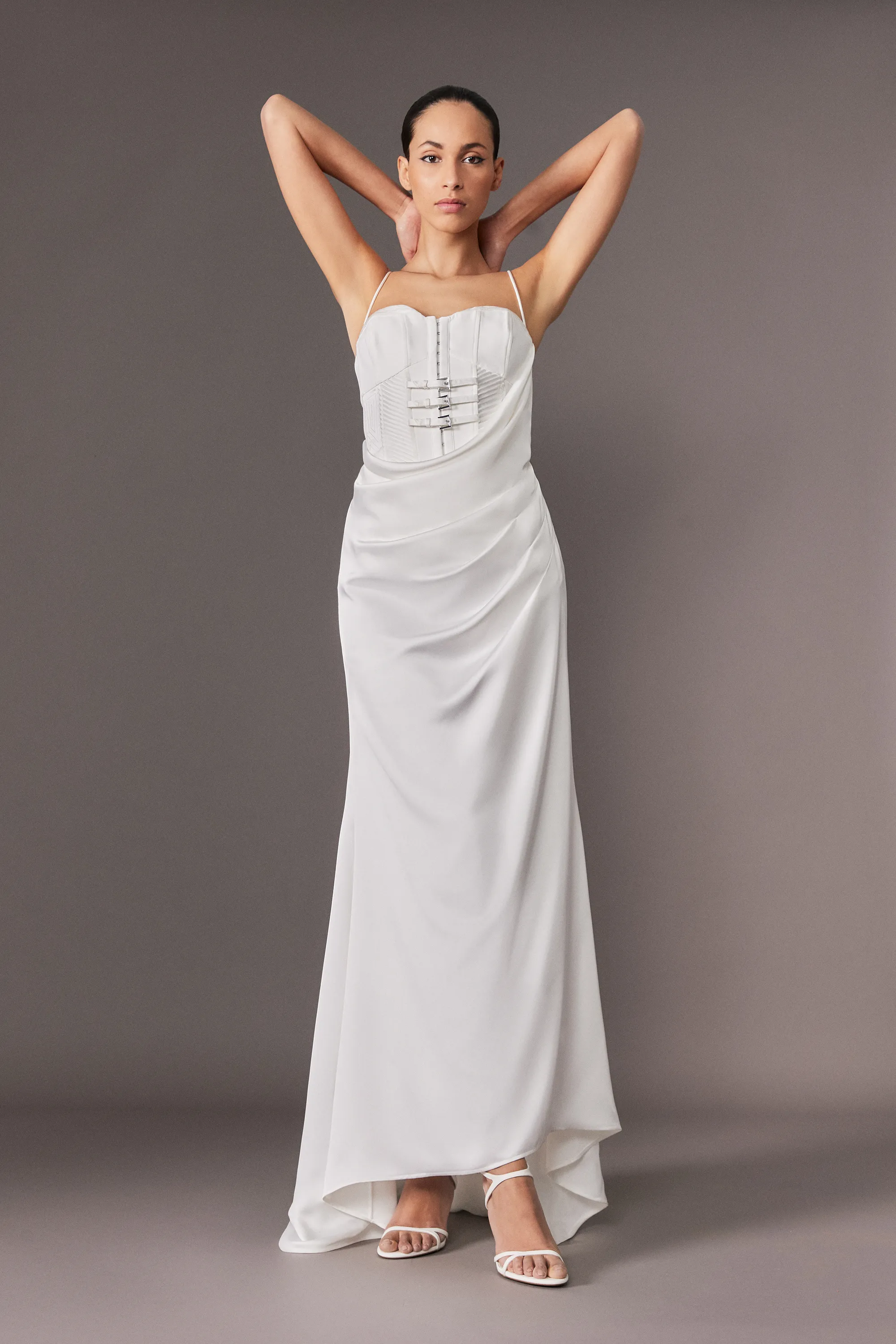 Archive Collection - Tailored Satin Drape Corset Fishtail Maxi Dress BKK24293