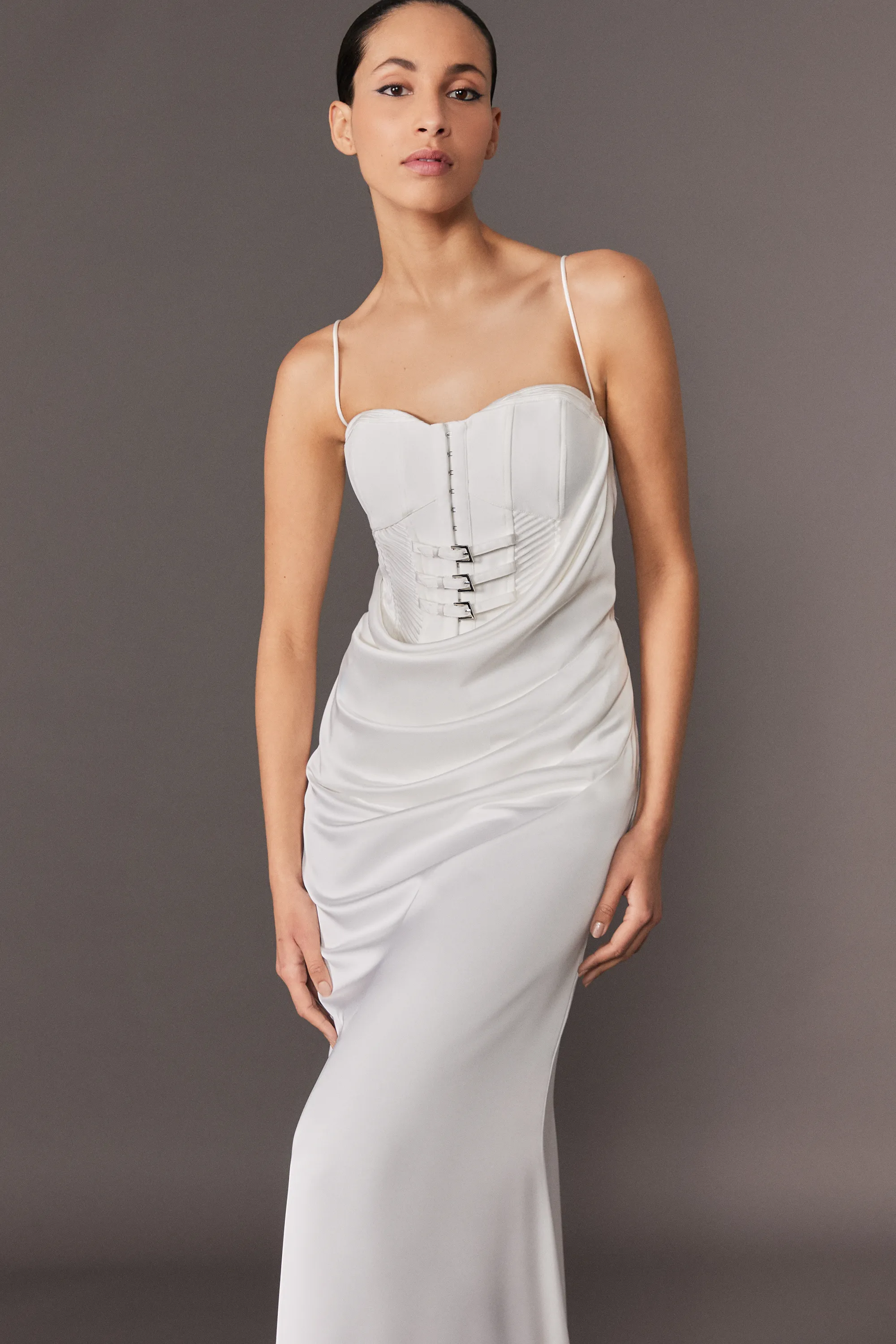 Archive Collection - Tailored Satin Drape Corset Fishtail Maxi Dress BKK24293