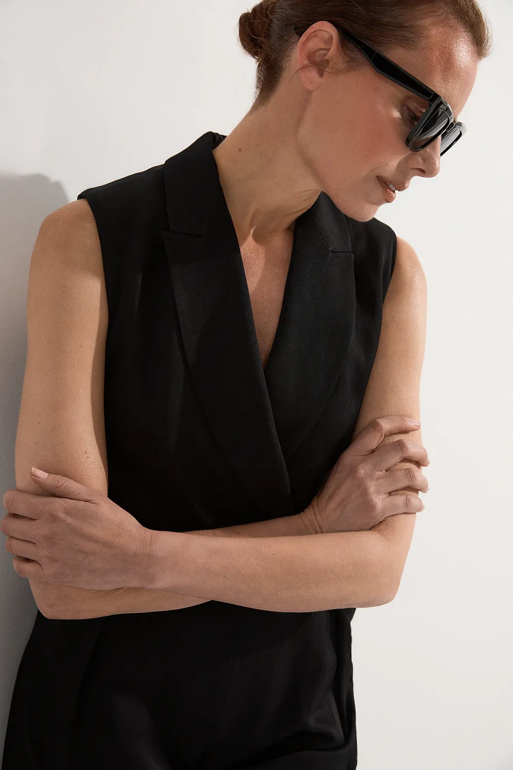 Premium Viscose Linen Tailored Belted Wide Leg Jumpsuit BKK24304